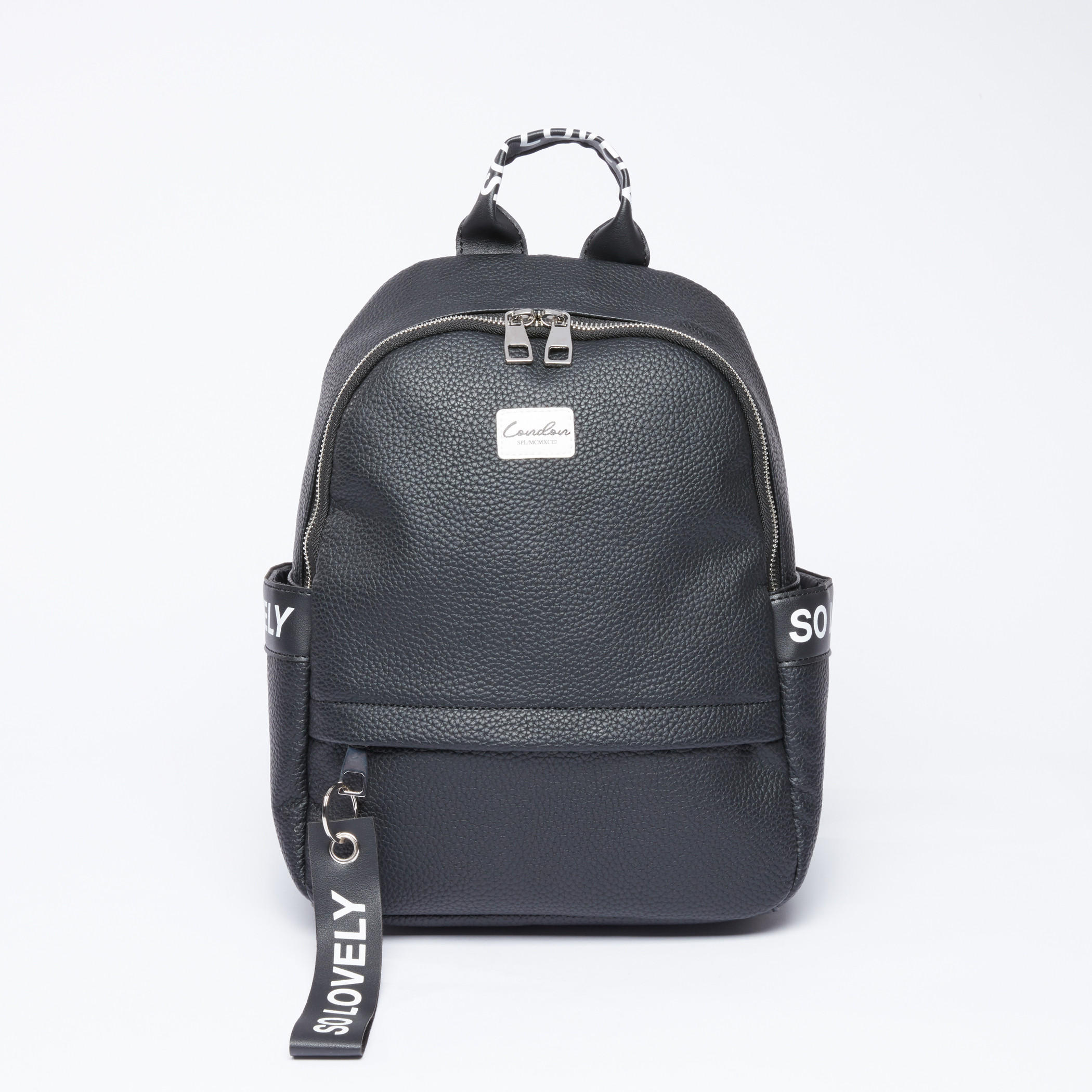 Tape Detail Textured Backpack with Zip Closure and Adjustable Straps-women-bagsandwallets-handbags-image-1