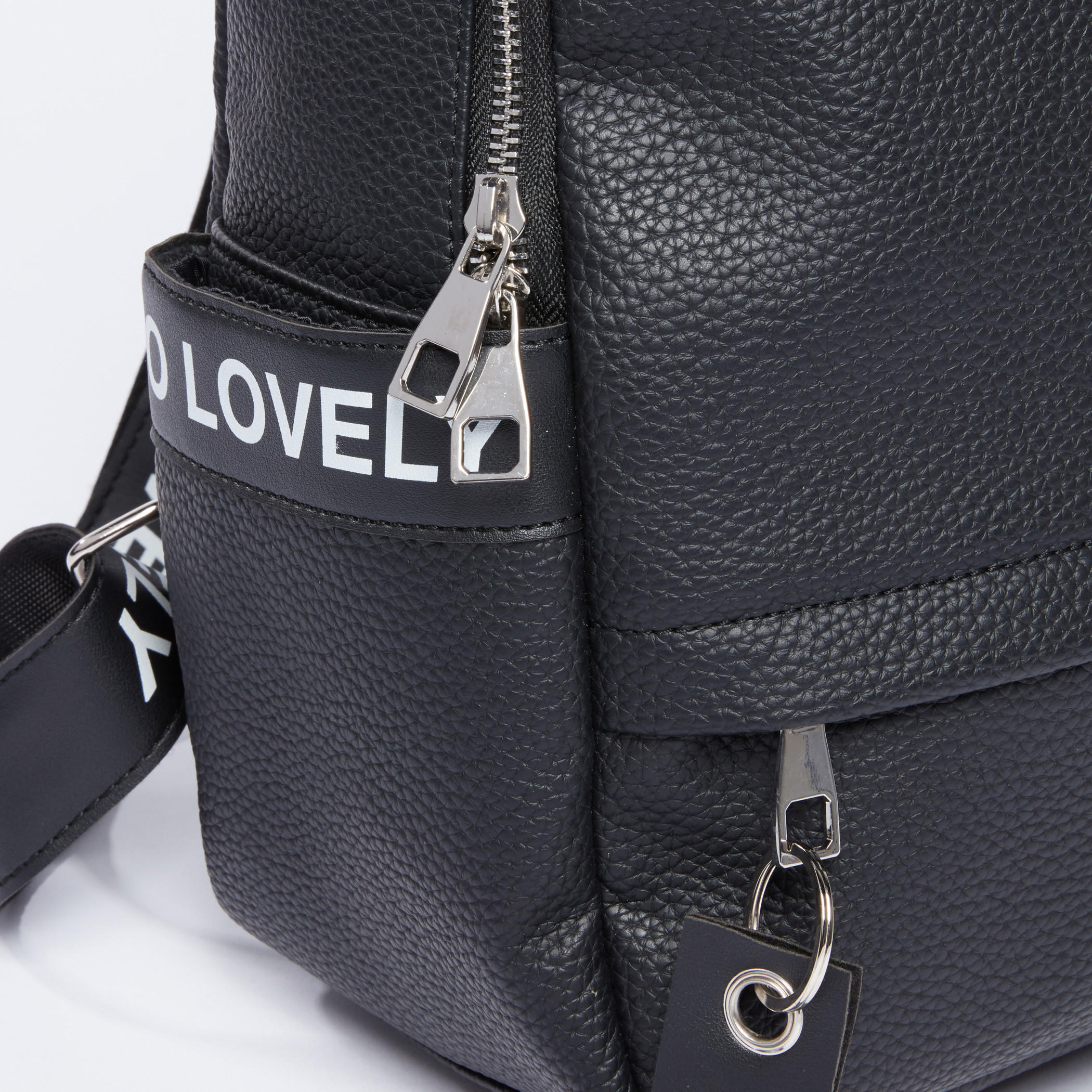 Tape Detail Textured Backpack with Zip Closure and Adjustable Straps-women-bagsandwallets-handbags-image-3