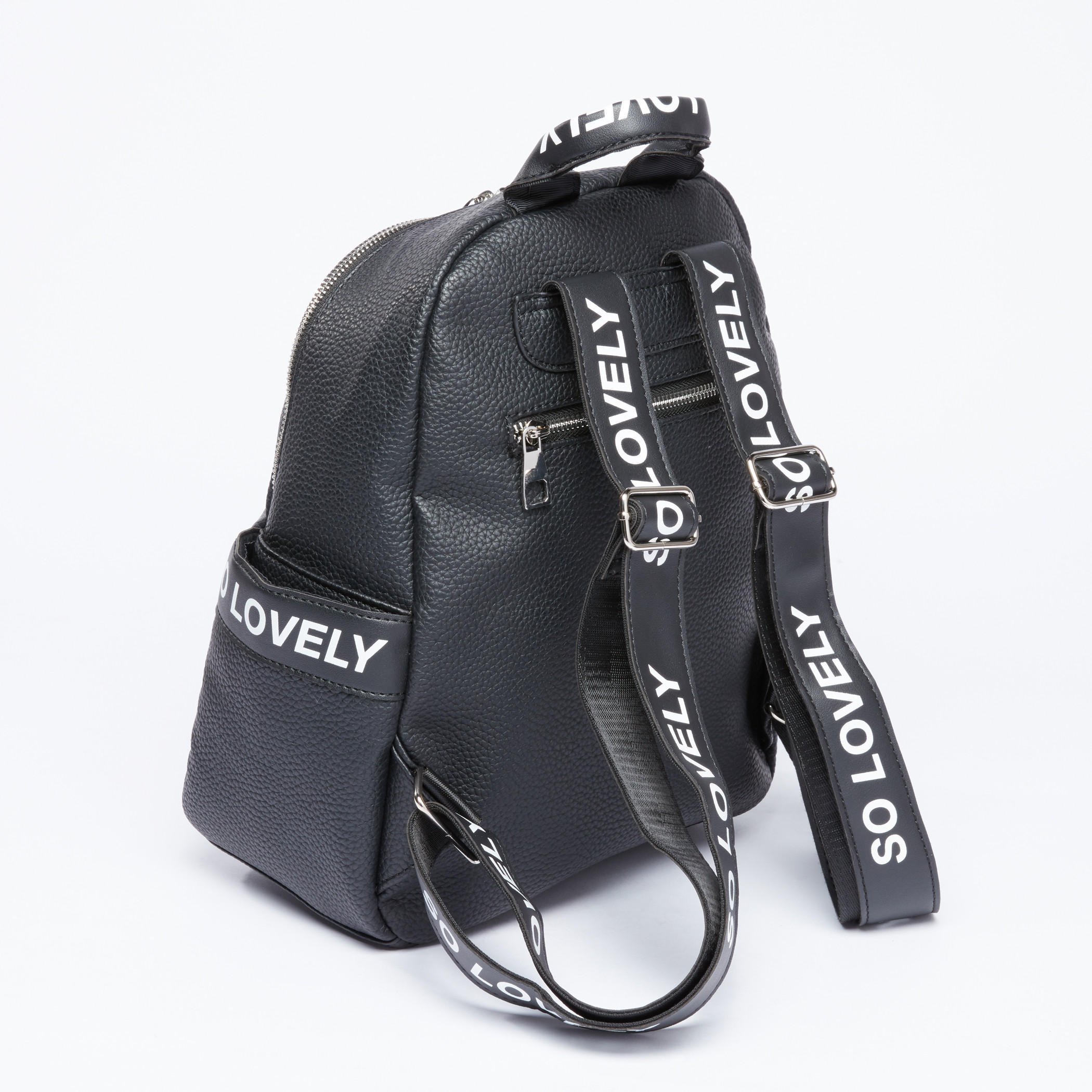 Tape Detail Textured Backpack with Zip Closure and Adjustable Straps-women-bagsandwallets-handbags-image-4