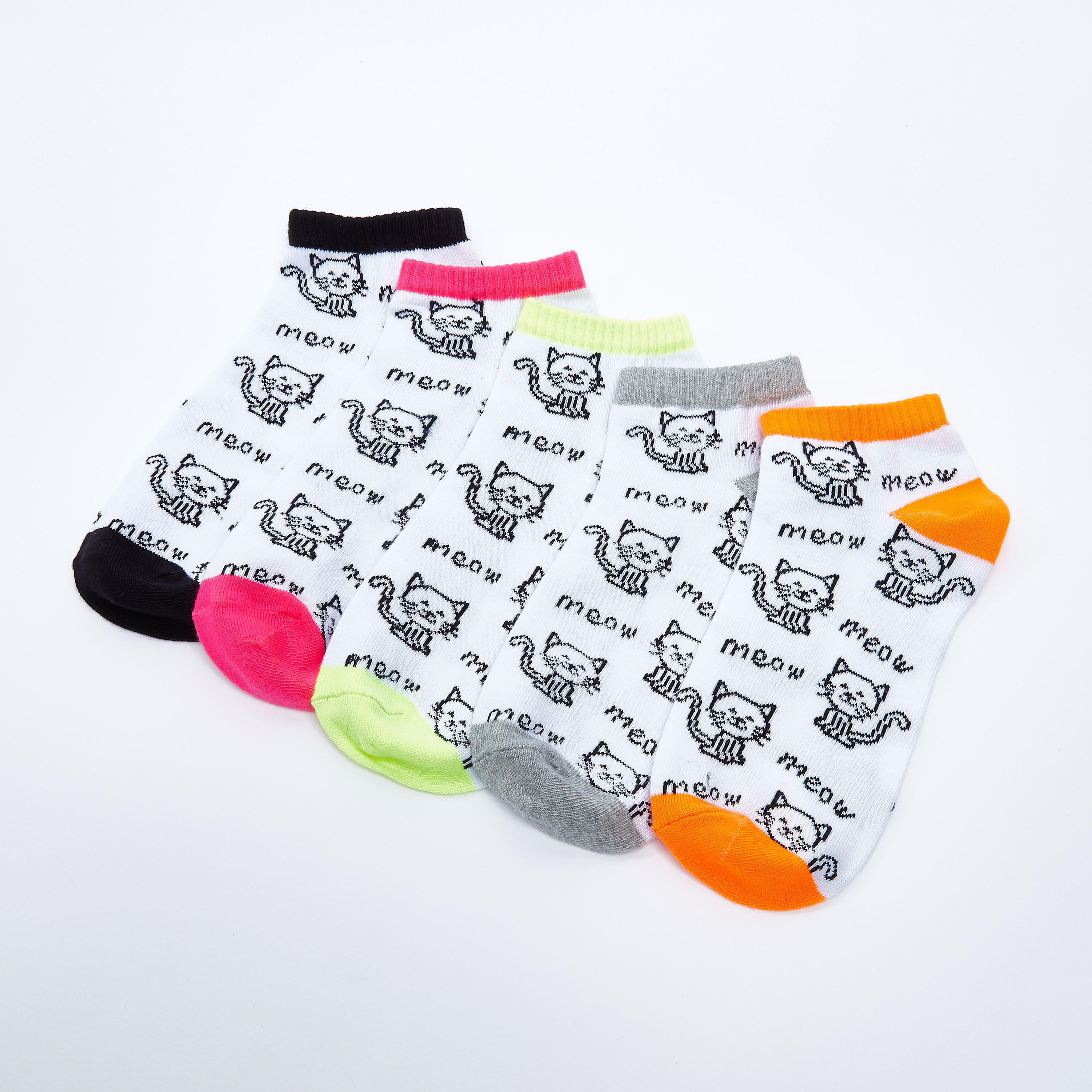 جوارب بطول الكاحل بطبعات قطة - طقم 5 أزواج-women-socksandstockings-image-3
