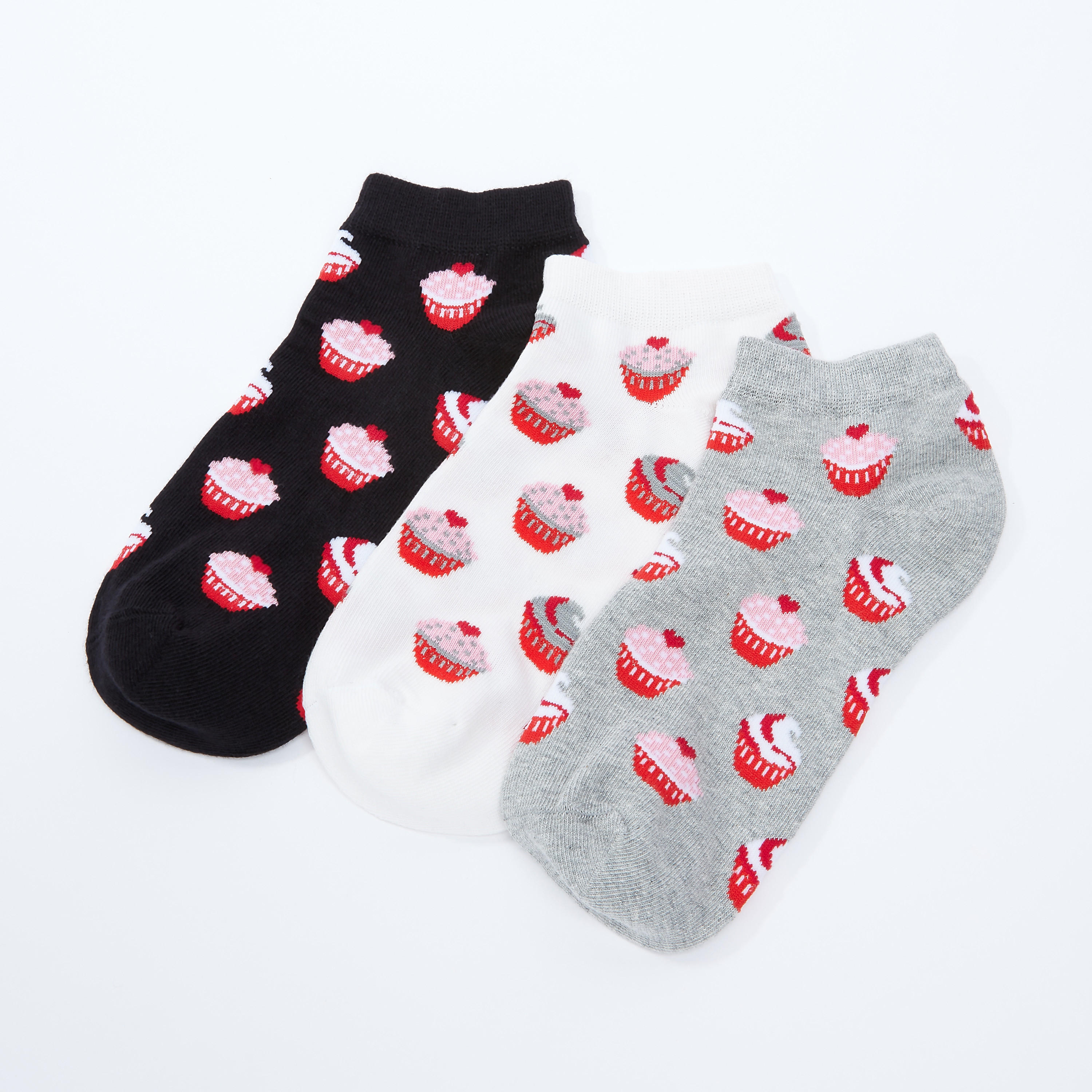 جوارب مضلّعة بطول الكاحل بطبعات - طقم من 3 أزواج-women-socksandstockings-image-2