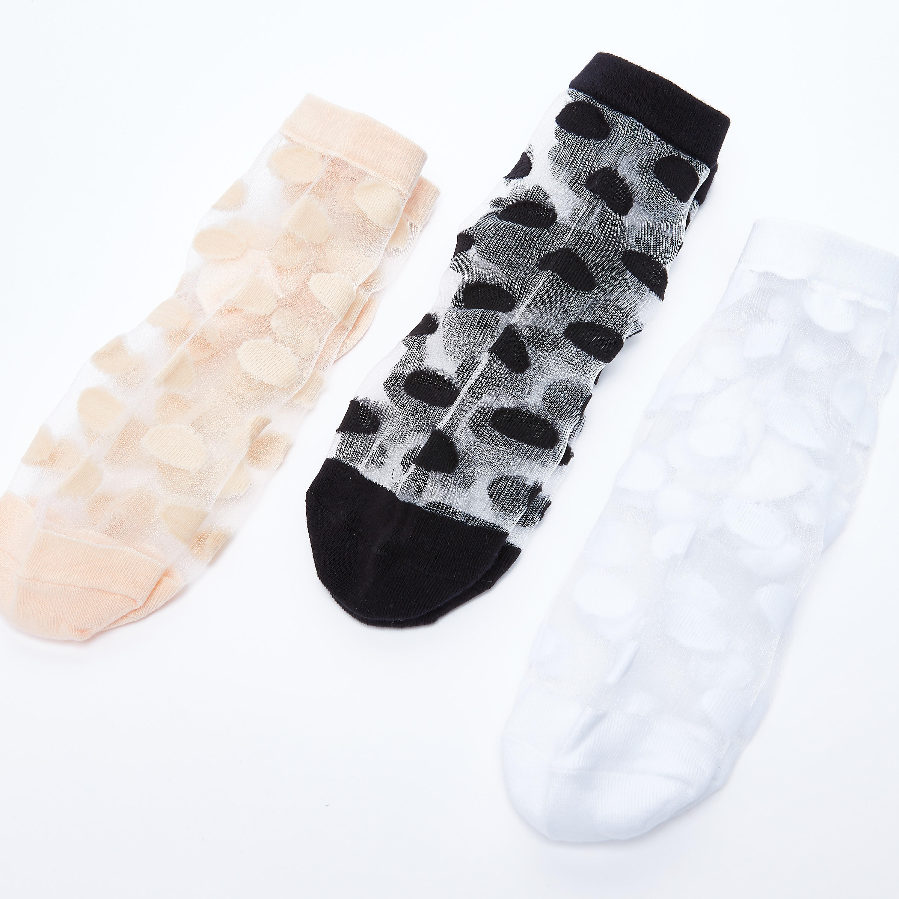 جوارب بطول الكاحل بطبعات منقّطة - طقم من 3 أزواج-women-socksandstockings-image-1