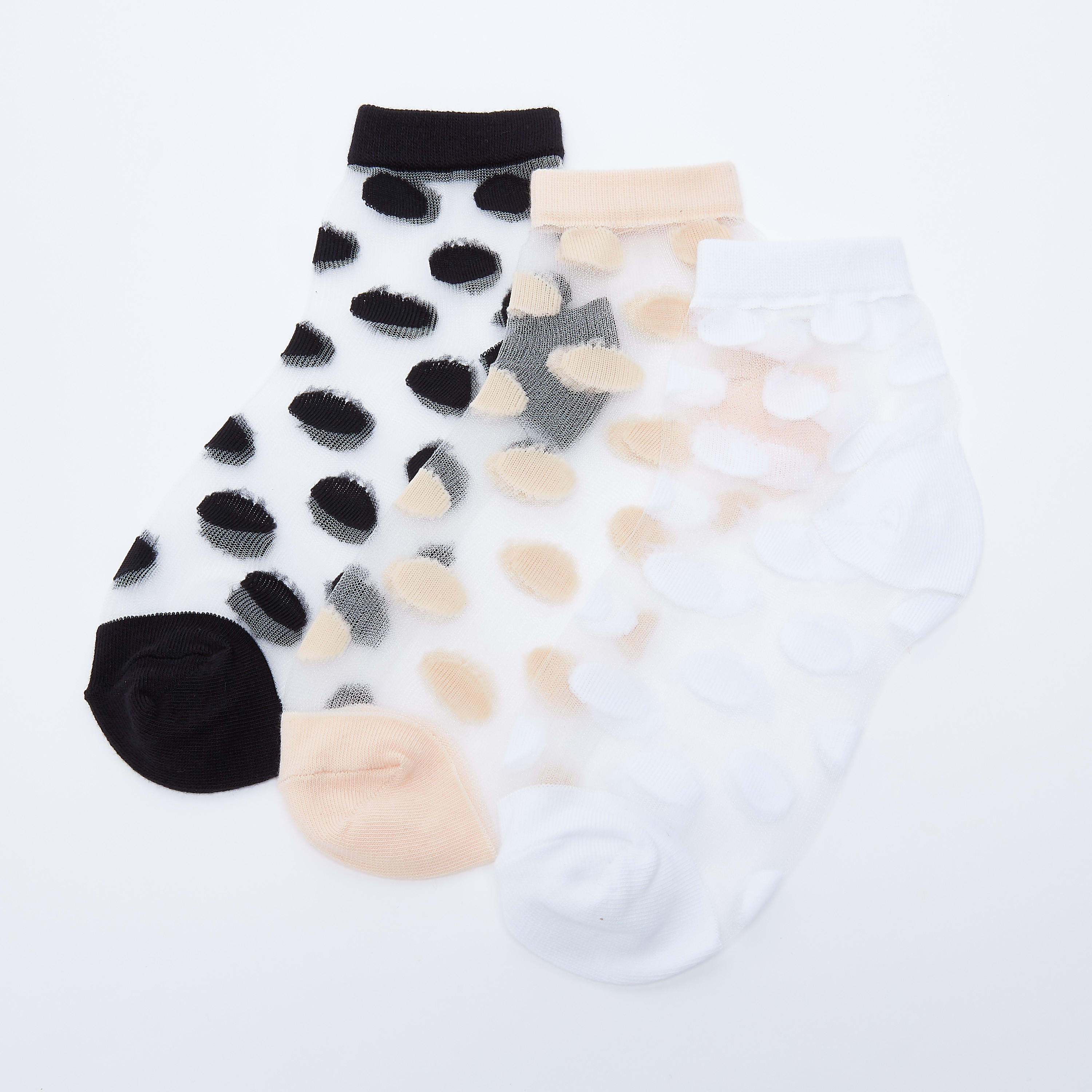 جوارب بطول الكاحل بطبعات منقّطة - طقم من 3 أزواج-women-socksandstockings-image-2