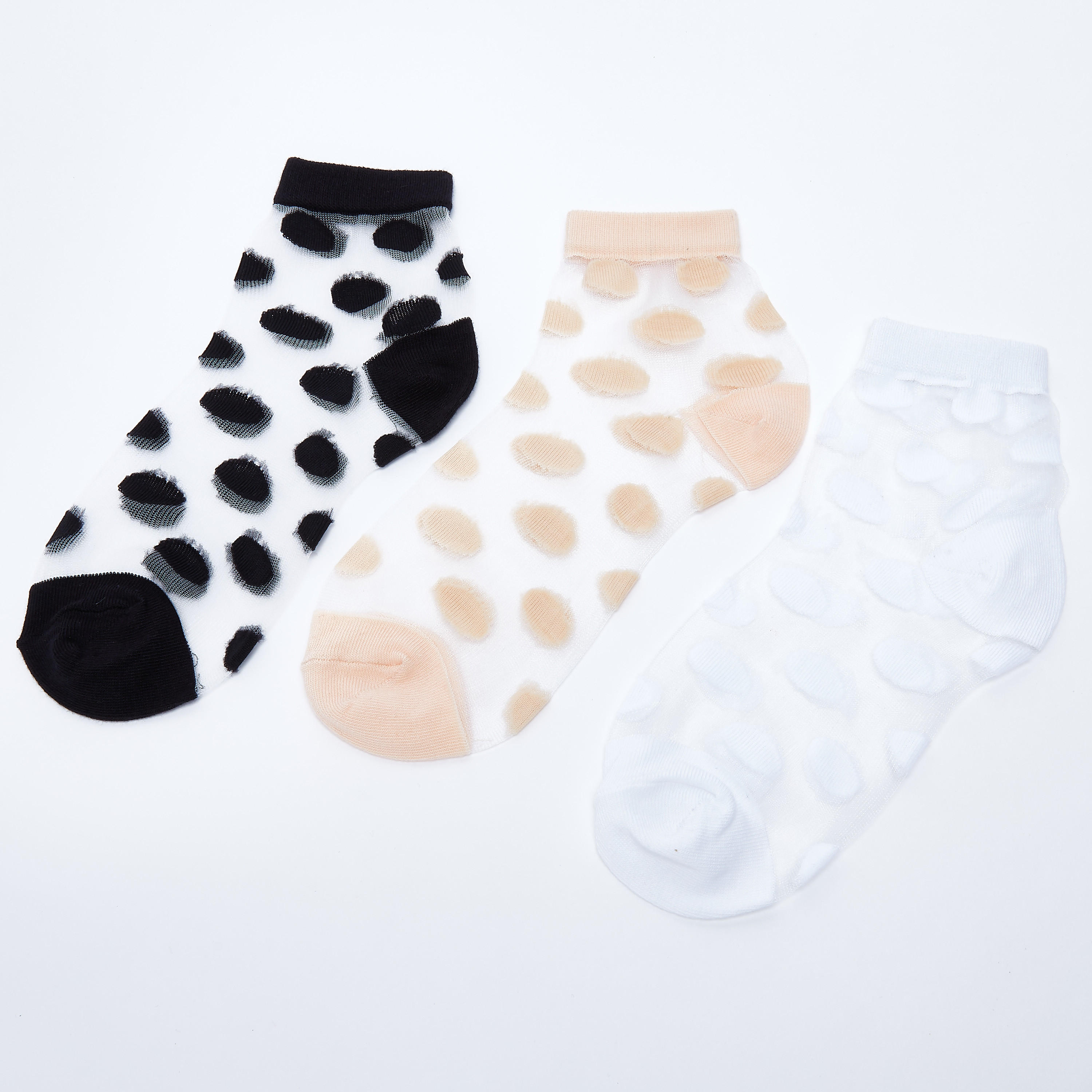 جوارب بطول الكاحل بطبعات منقّطة - طقم من 3 أزواج-women-socksandstockings-image-3