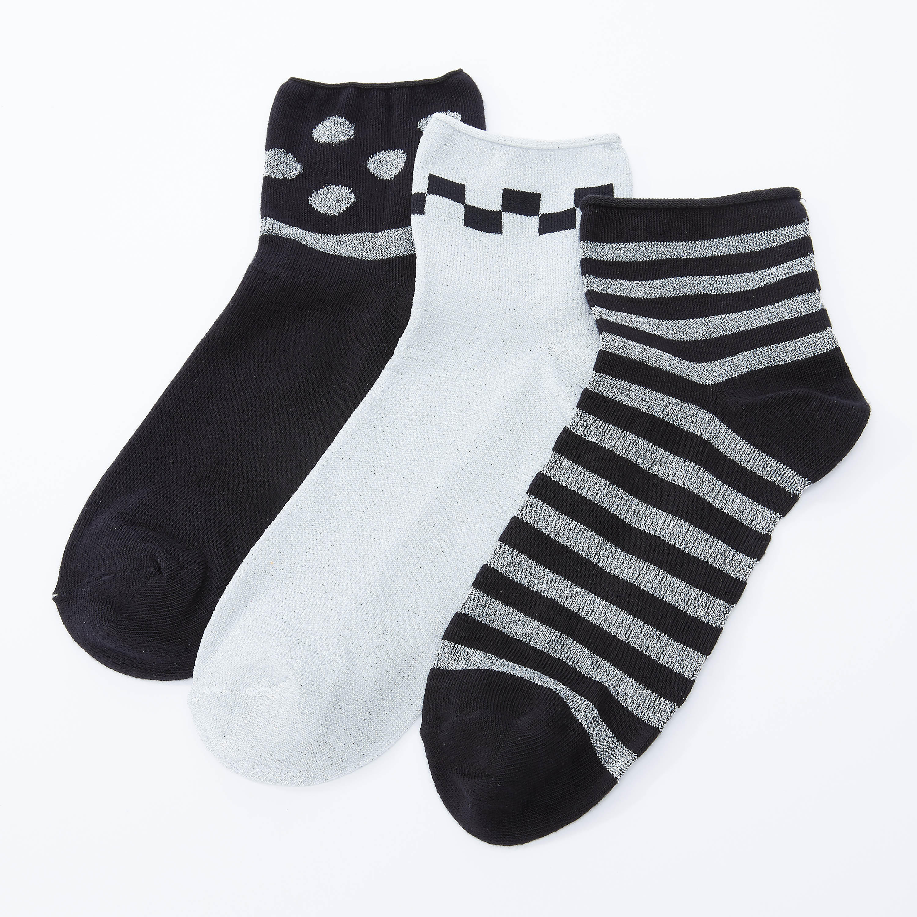 جوارب بطول الكاحل بطبعات - طقم من 3 أزواج-women-socksandstockings-image-2