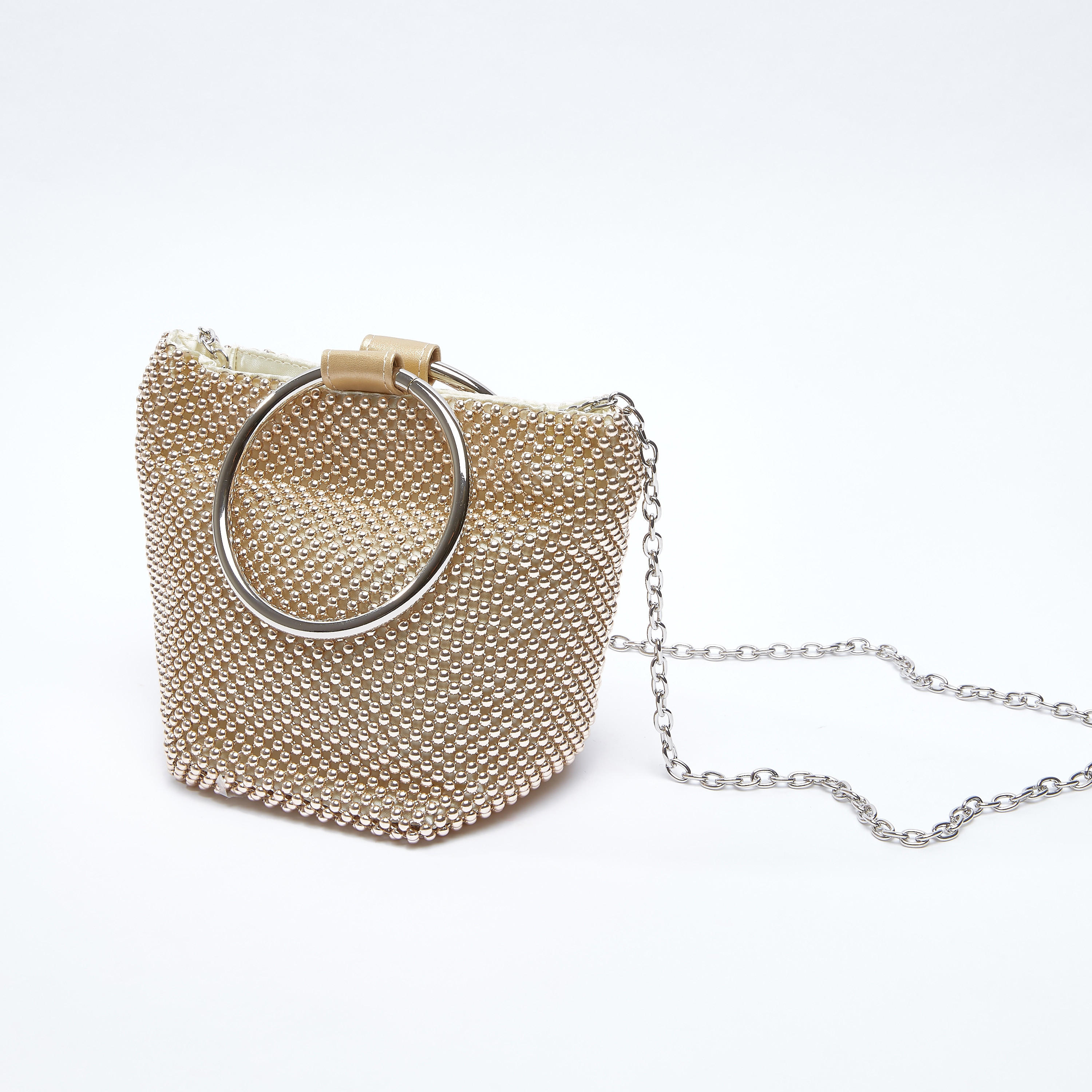 Studded Clutch with Button Closure and Metallic Chain-women-bagsandwallets-handbags-image-3