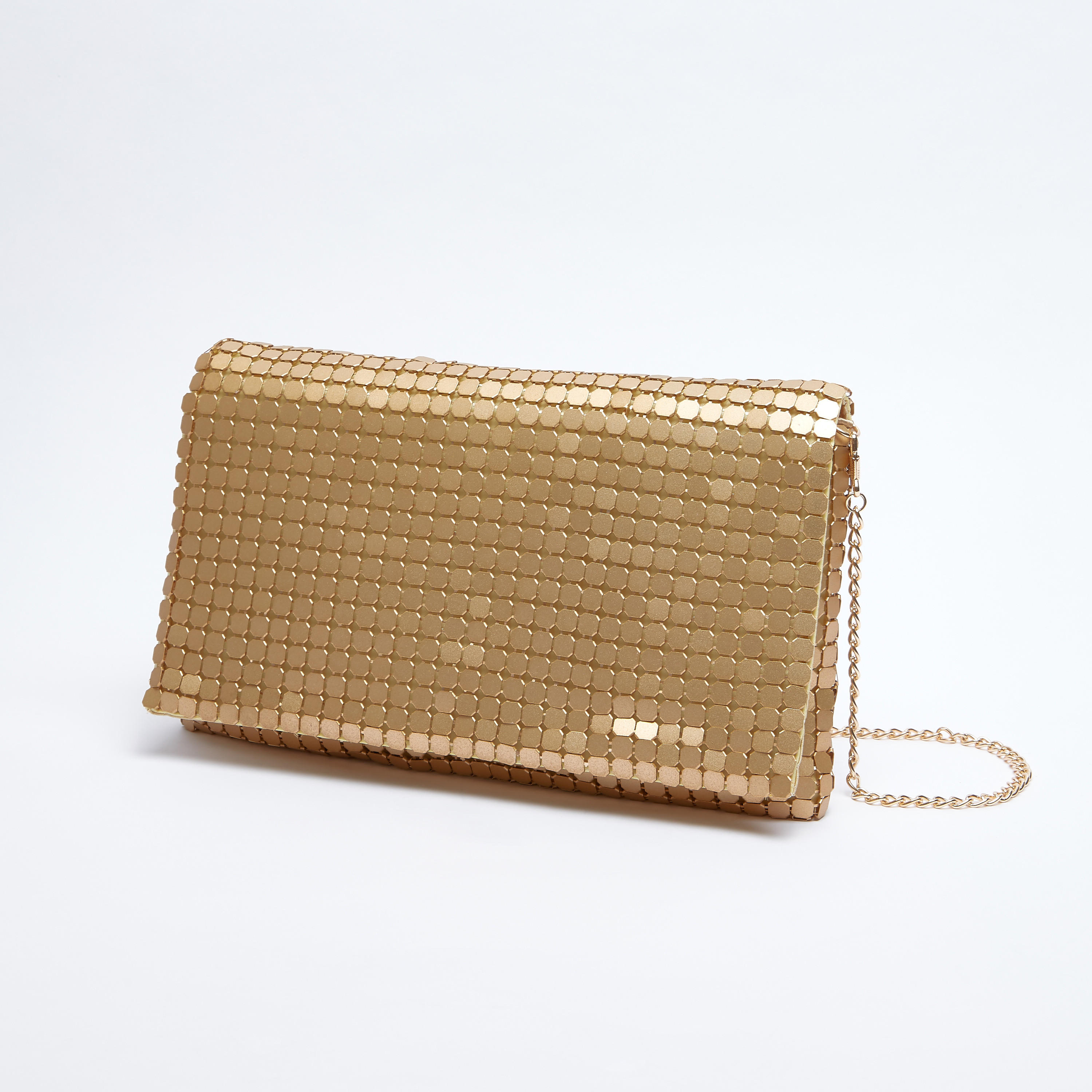 Textured Clutch with Metallic Chain-women-bagsandwallets-handbags-image-1