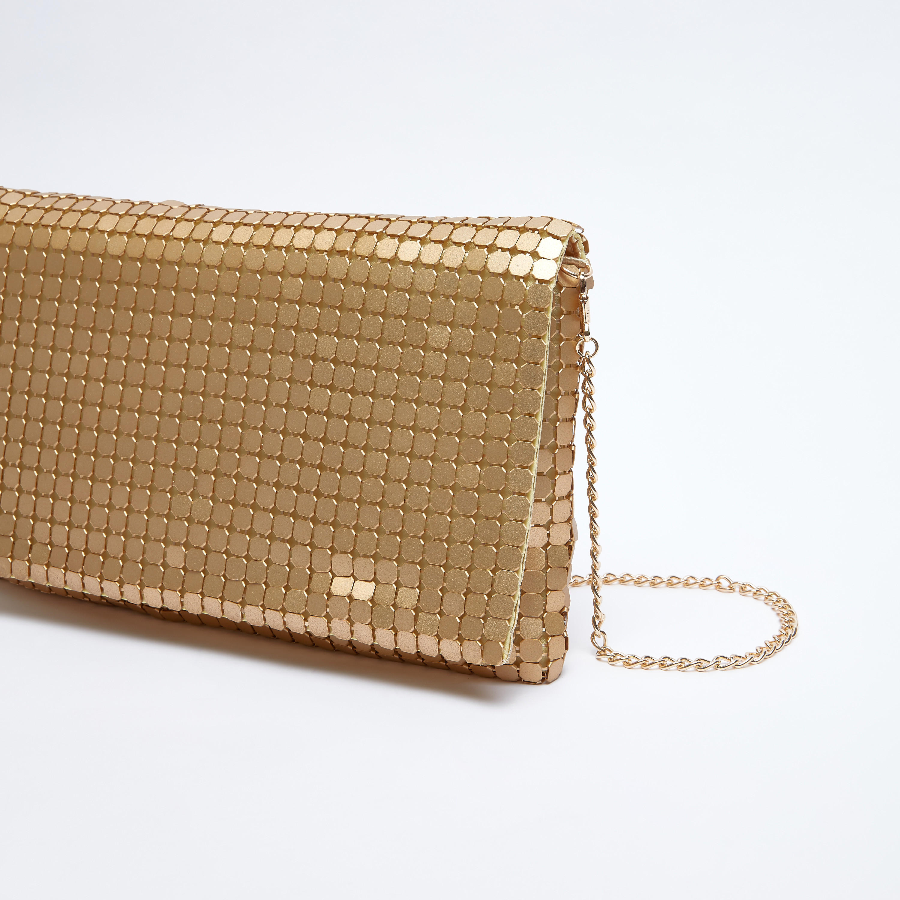 Textured Clutch with Metallic Chain-women-bagsandwallets-handbags-image-3