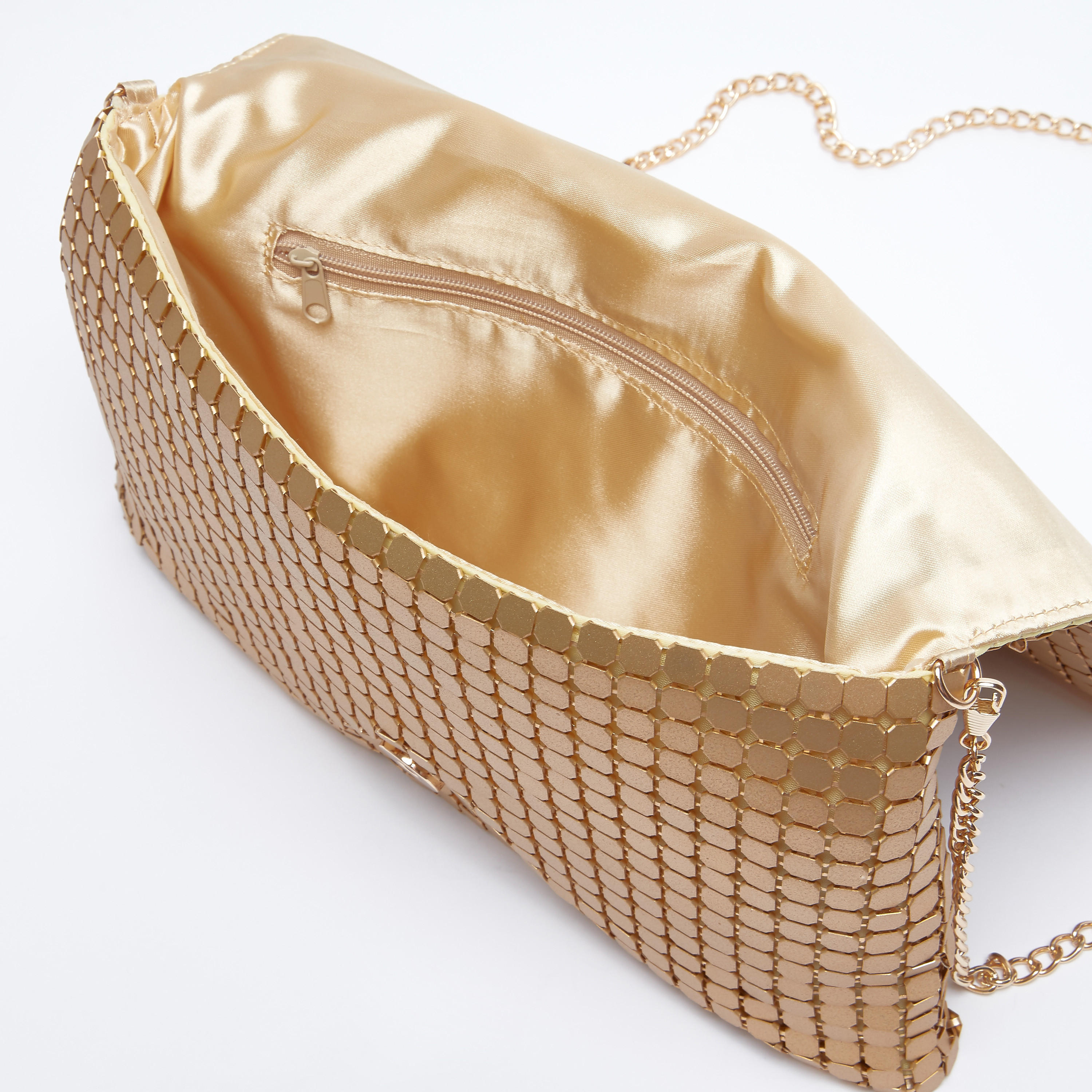 Textured Clutch with Metallic Chain-women-bagsandwallets-handbags-image-5