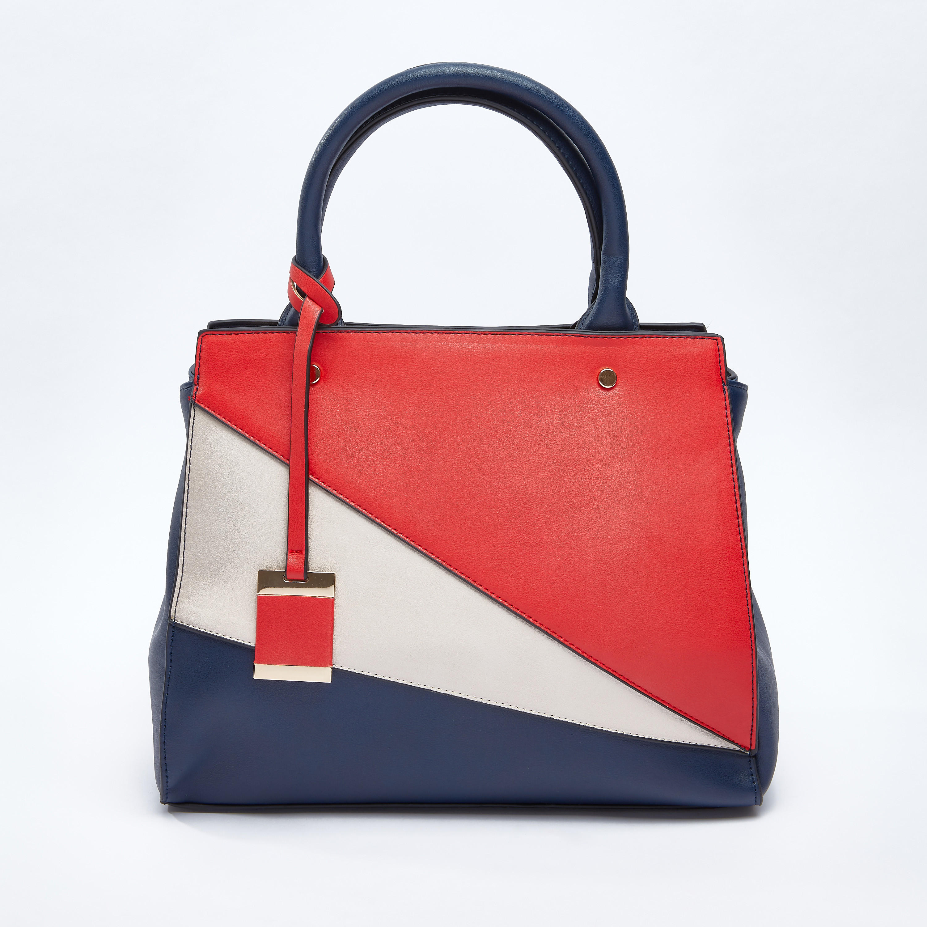 Panel Detail Handbag with Zip Closure and Detachable Strap-women-bagsandwallets-handbags-image-1