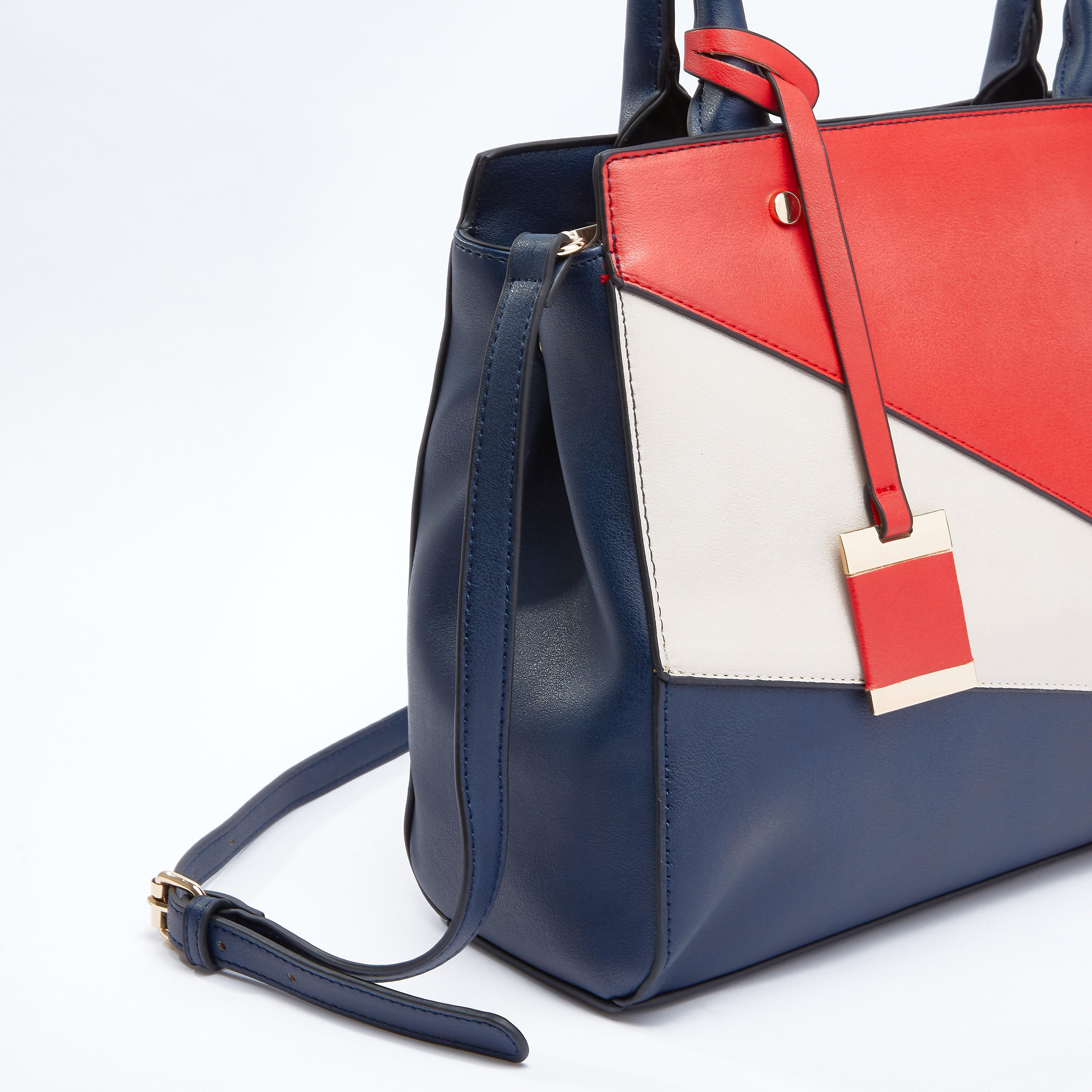 Panel Detail Handbag with Zip Closure and Detachable Strap-women-bagsandwallets-handbags-image-3
