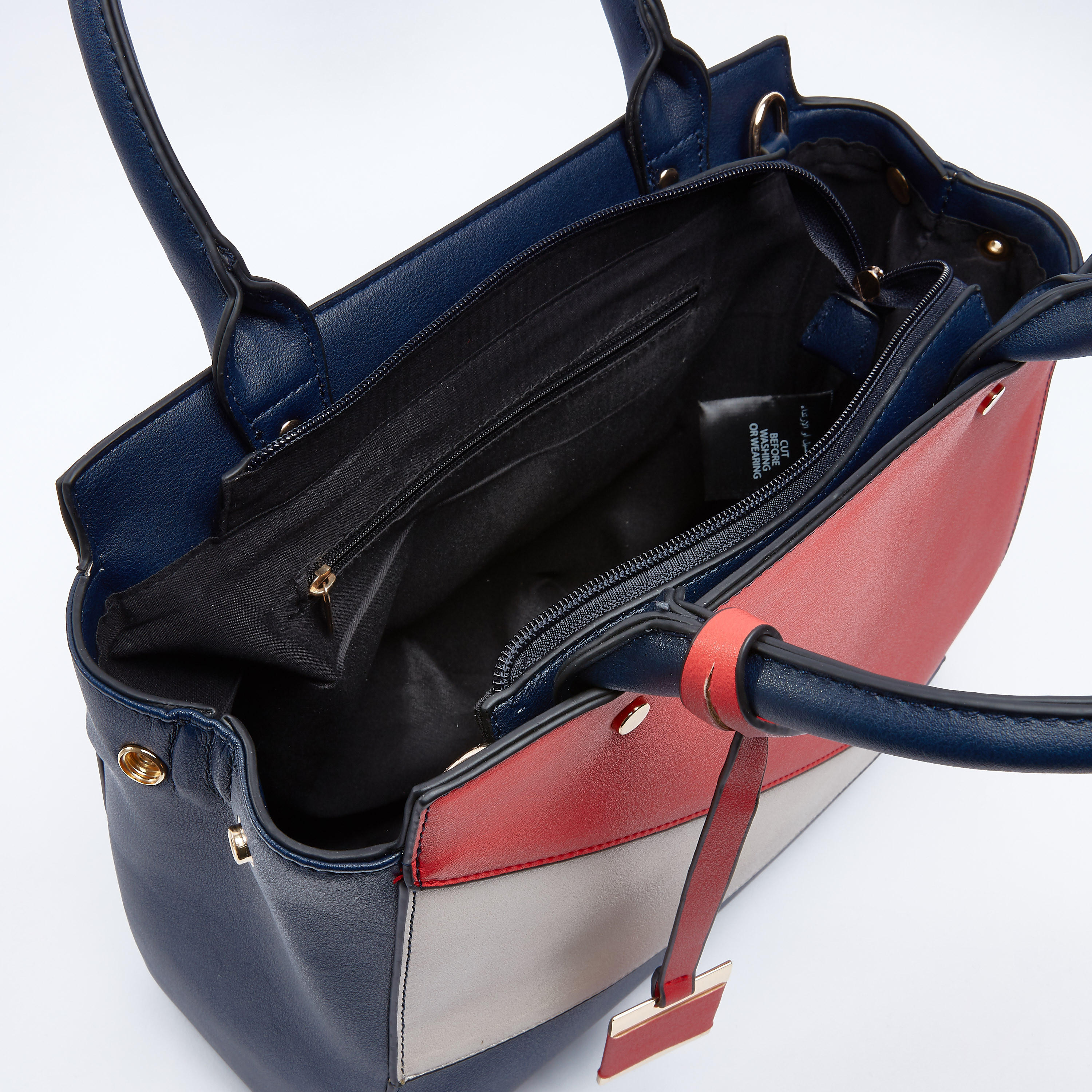 Panel Detail Handbag with Zip Closure and Detachable Strap-women-bagsandwallets-handbags-image-4