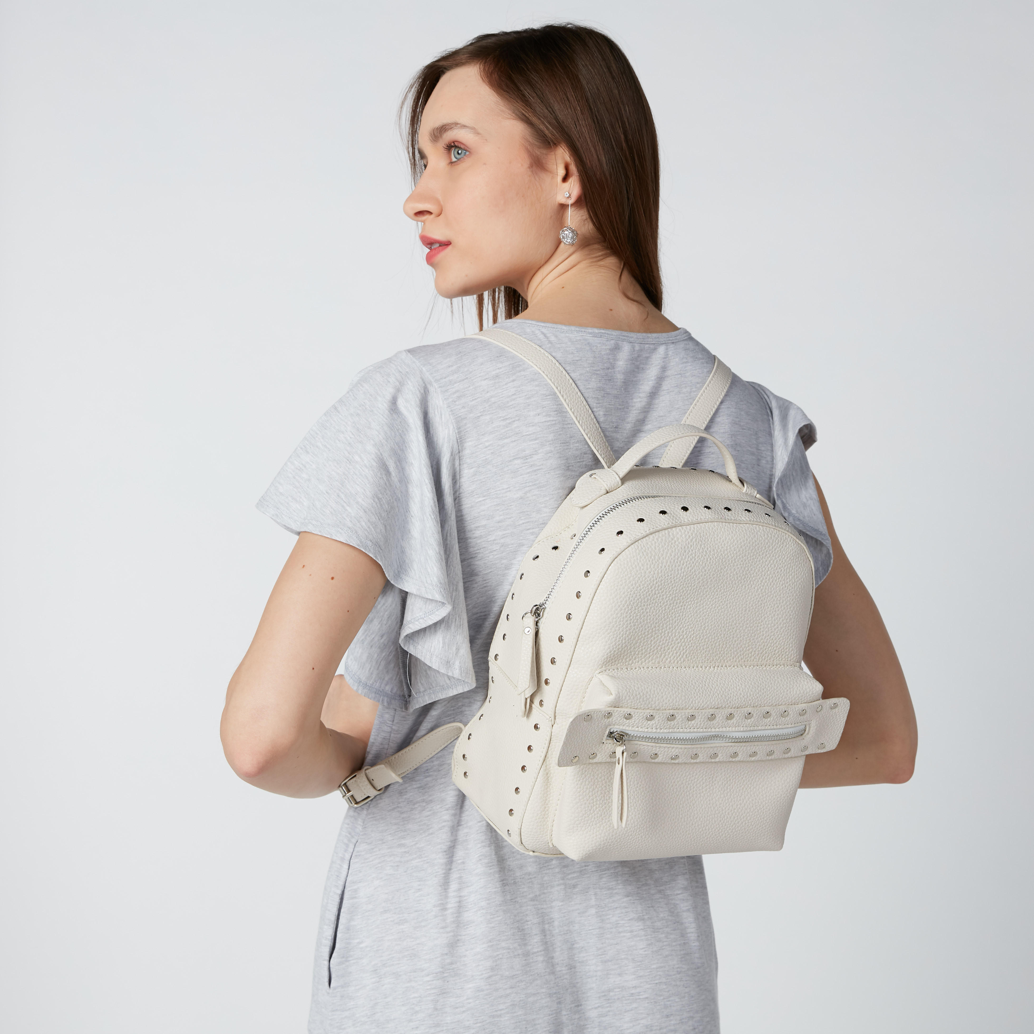 Studded Backpack with Adjustable Straps and Zip Closure-women-bagsandwallets-handbags-image-2