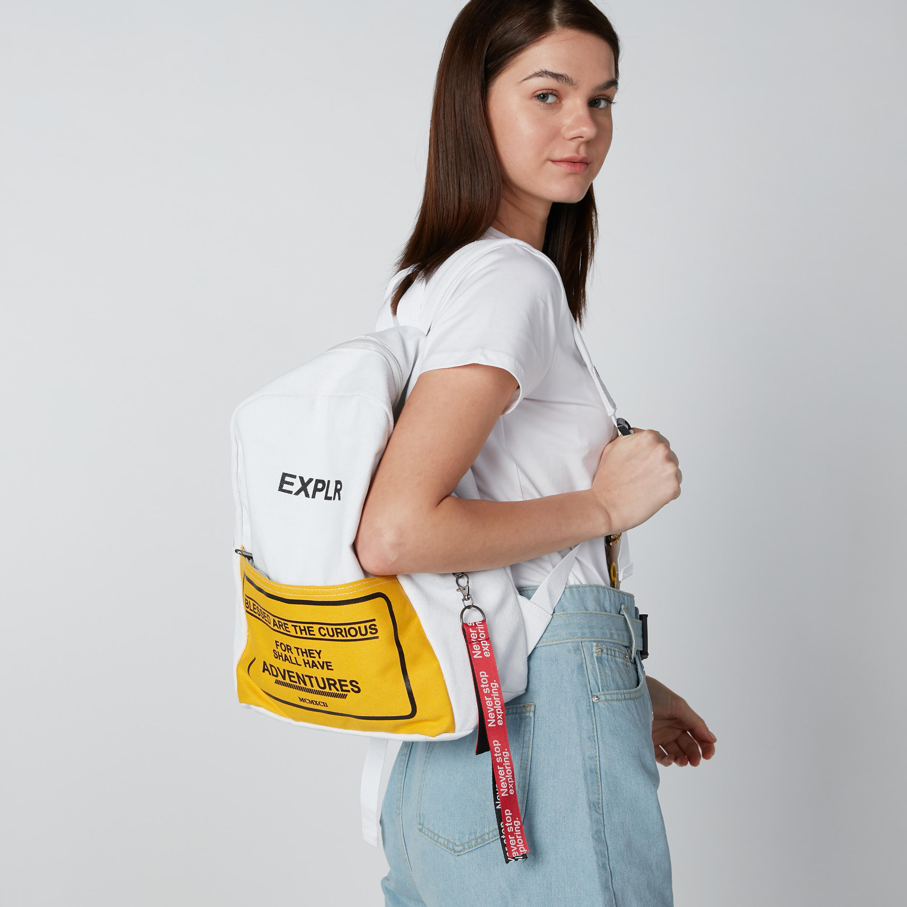 Printed Backpack with Tape Detail Zip Closure and Adjustable Straps-women-bagsandwallets-handbags-image-2