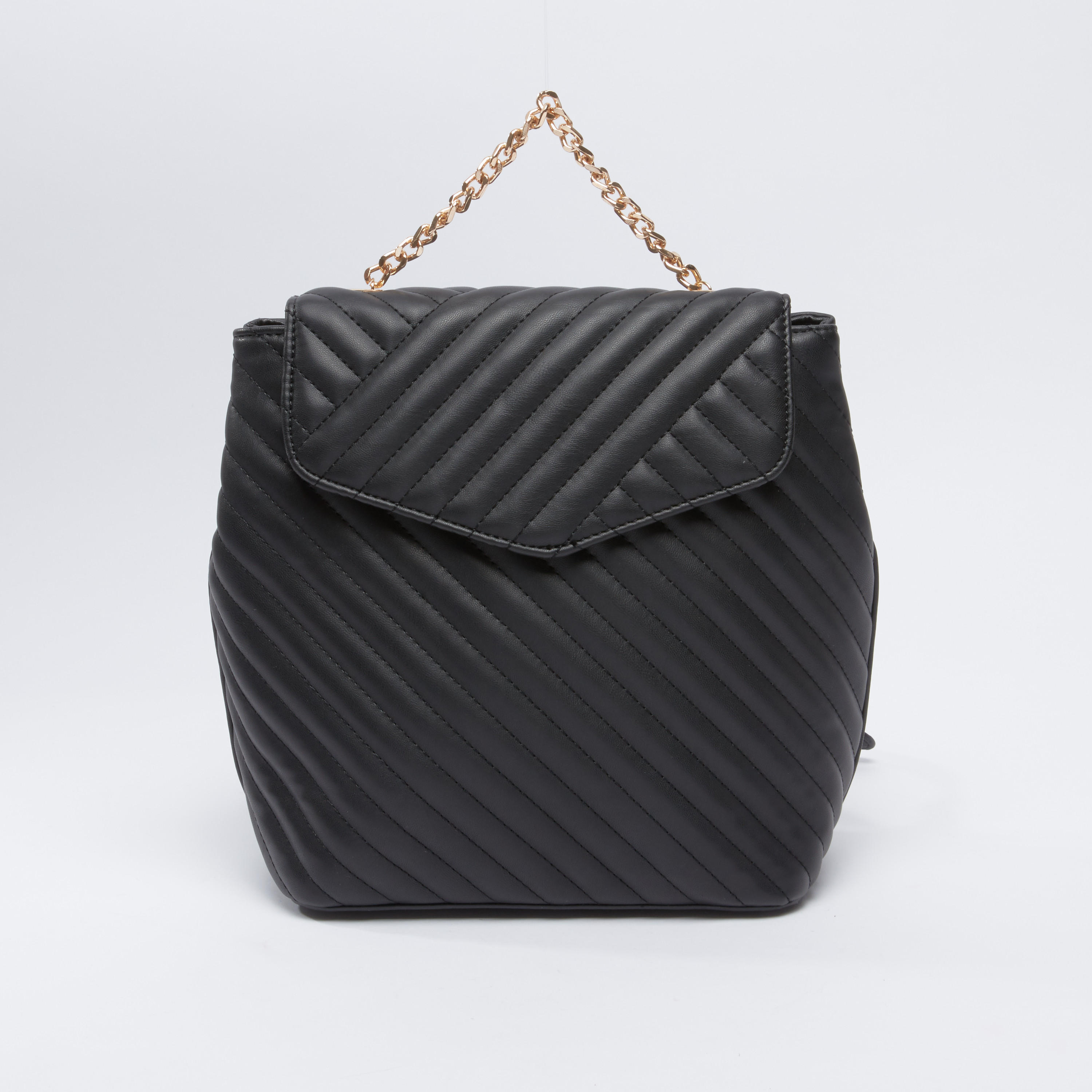 Textured Backpack with Metallic Chain and Adjustable Straps-women-bagsandwallets-handbags-image-1