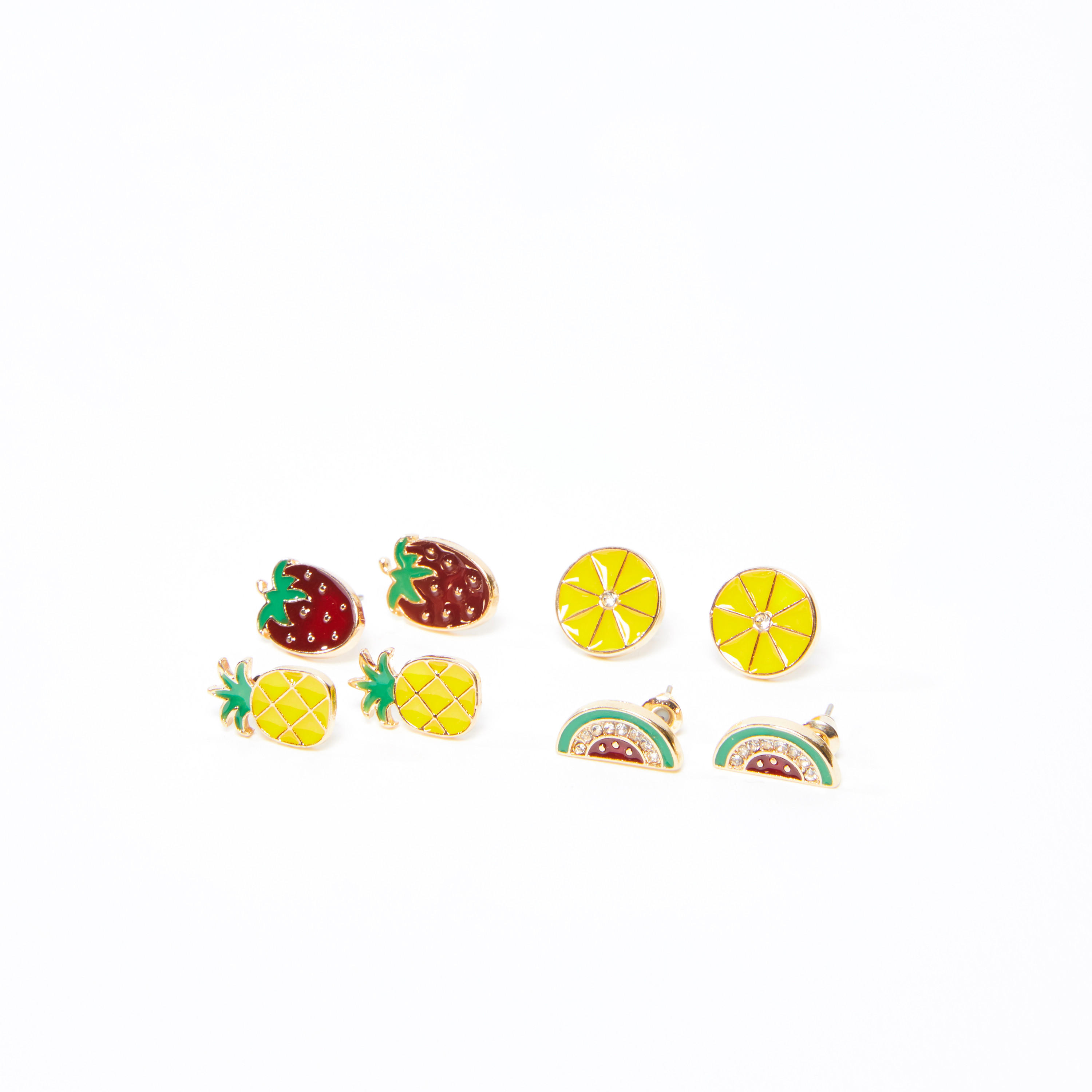 أقراط بتصميم فاكهة ومكبس إغلاق - طقم من 4 قطع-women-watchesandjewellery-jewellery-earrings-image-1