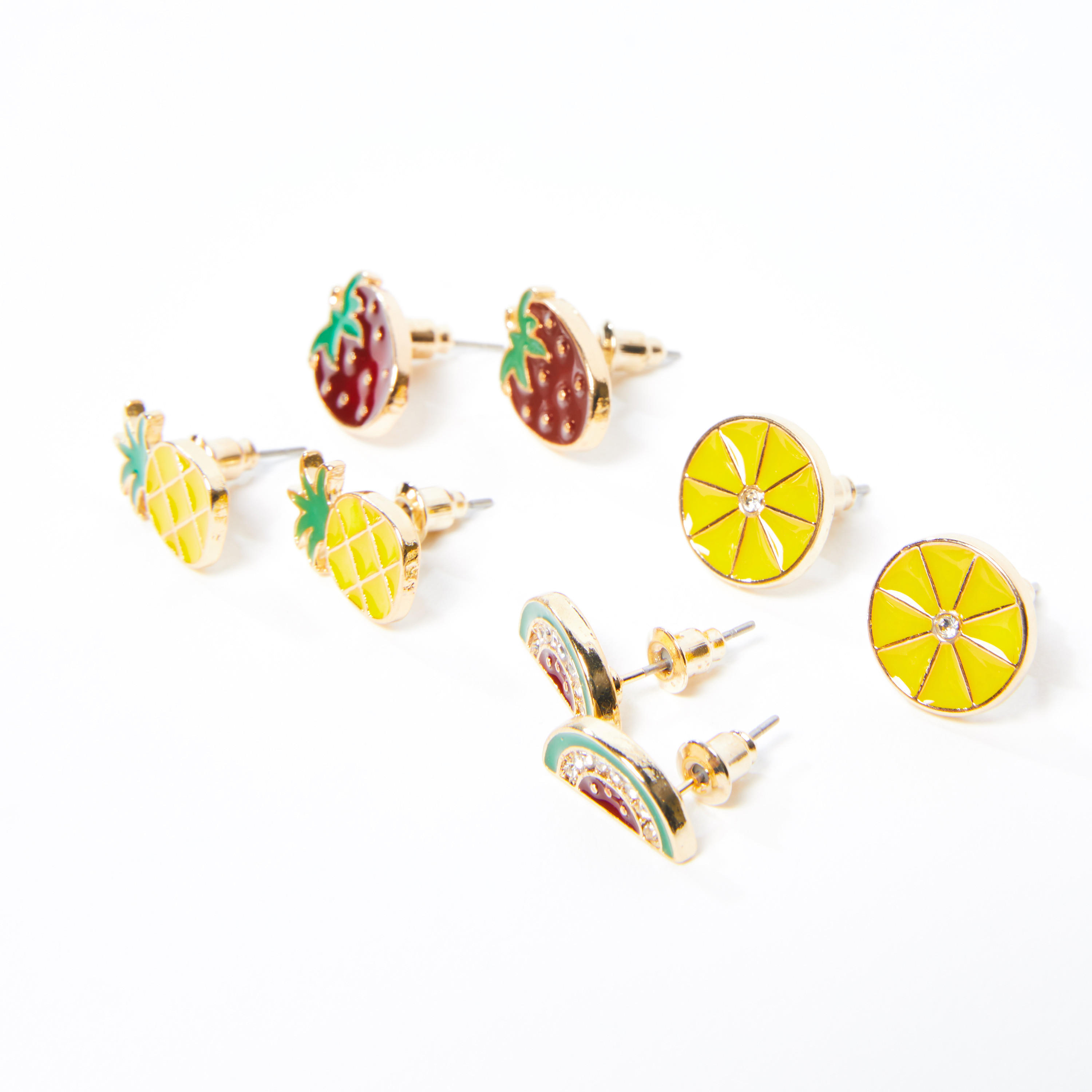 أقراط بتصميم فاكهة ومكبس إغلاق - طقم من 4 قطع-women-watchesandjewellery-jewellery-earrings-image-3