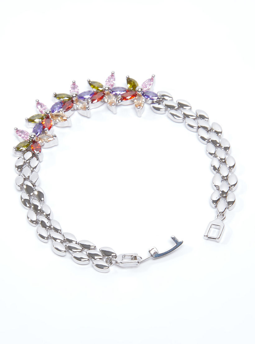 سوار ميتاليك مرصّع بتفاصيل زهرية وطيّة إغلاق-women-watchesandjewellery-jewellery-banglesandbracelets-image-3