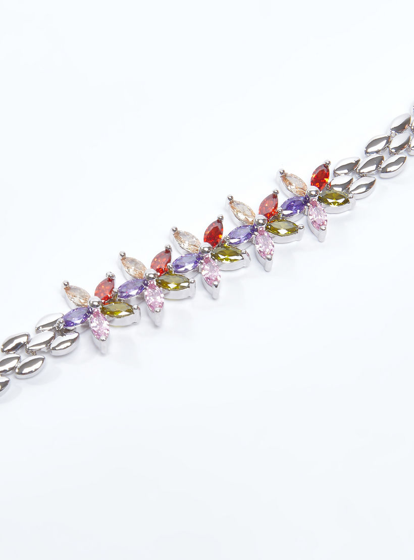 سوار ميتاليك مرصّع بتفاصيل زهرية وطيّة إغلاق-women-watchesandjewellery-jewellery-banglesandbracelets-image-4