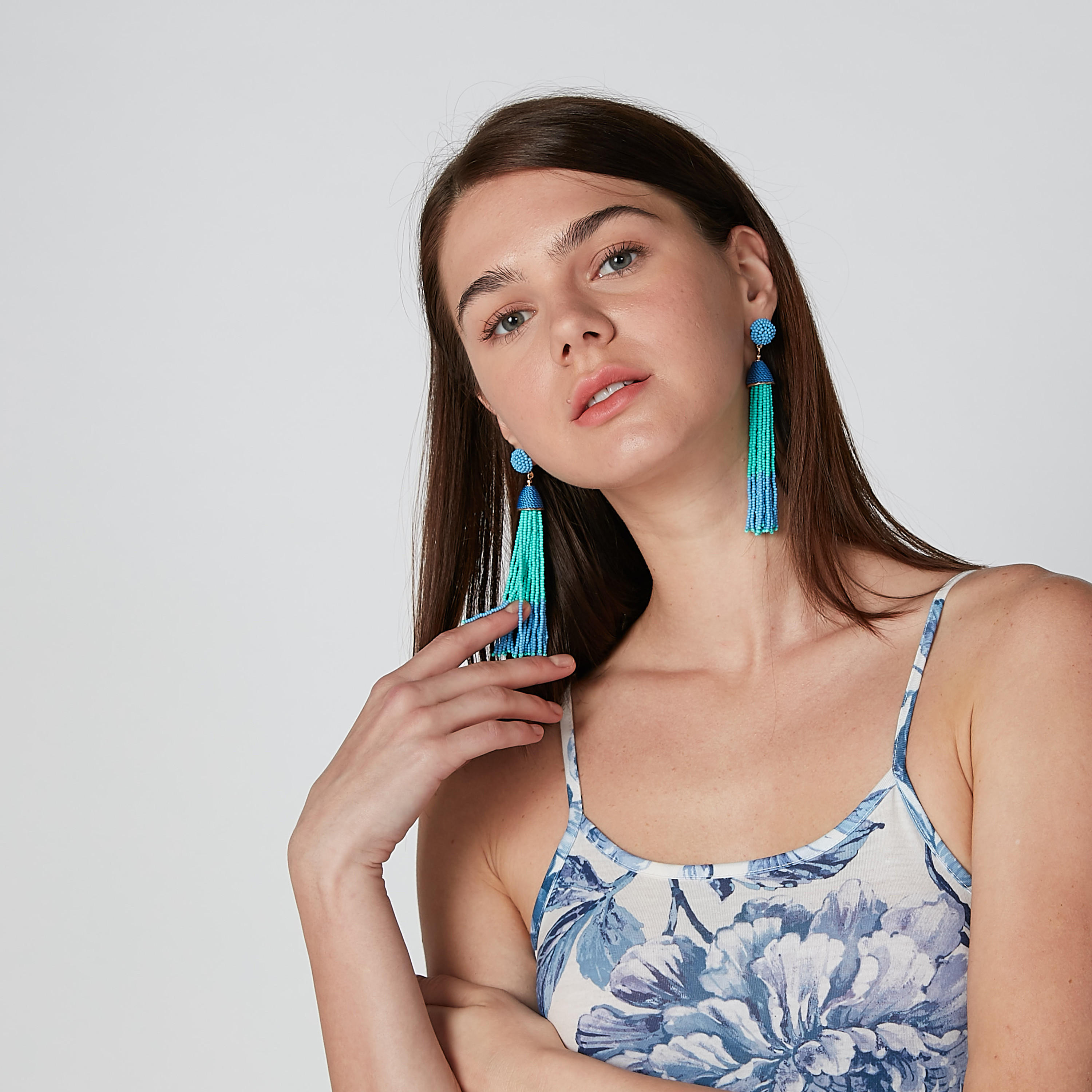 Beaded Tassel Detail Dangling Earrings with Pushback Closure-women-watchesandjewellery-jewellery-earrings-image-2