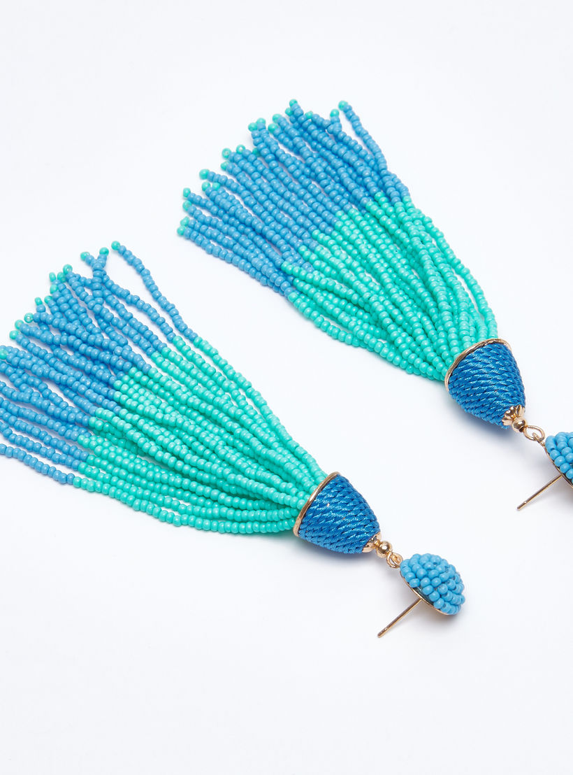 Beaded Tassel Detail Dangling Earrings with Pushback Closure-women-watchesandjewellery-jewellery-earrings-image-4