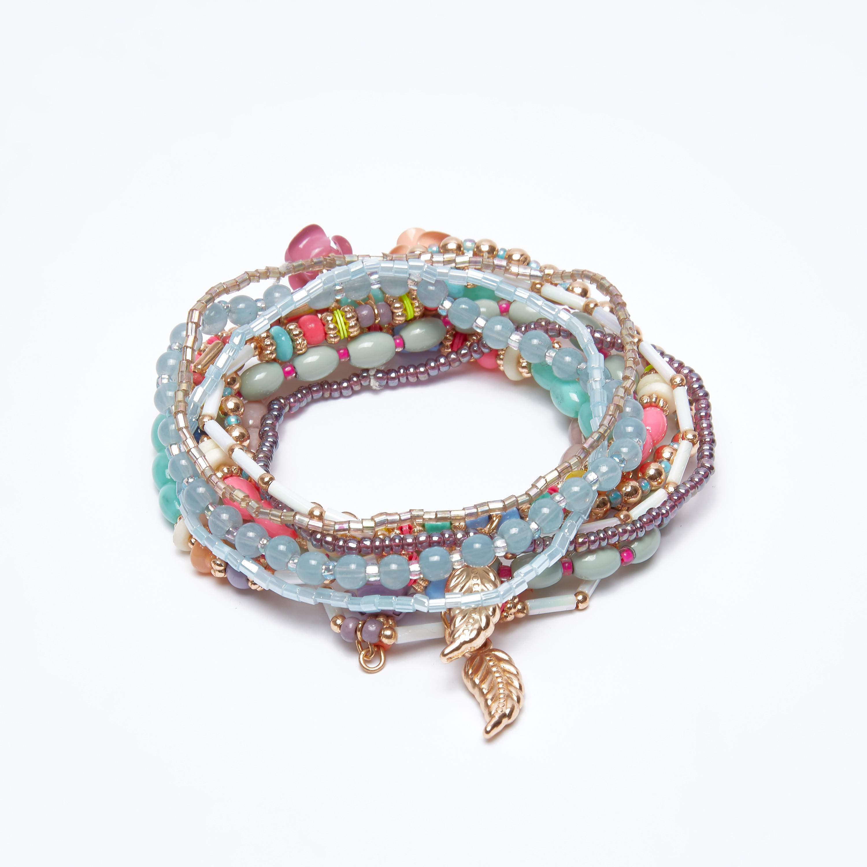 أساور مزينة بالخرز - طقم من 10 قطع-women-watchesandjewellery-jewellery-necklacesandpendants-image-1