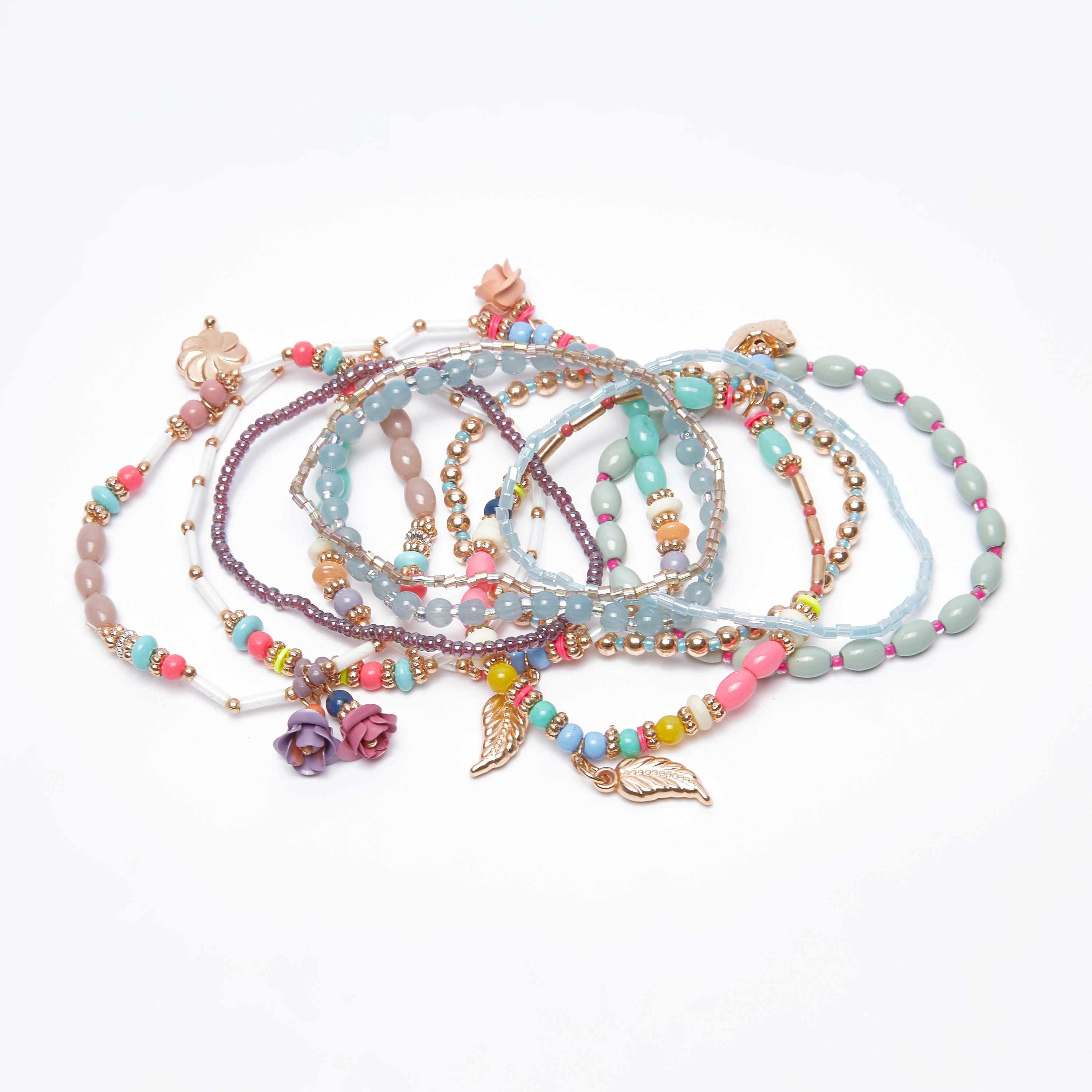 أساور مزينة بالخرز - طقم من 10 قطع-women-watchesandjewellery-jewellery-necklacesandpendants-image-3