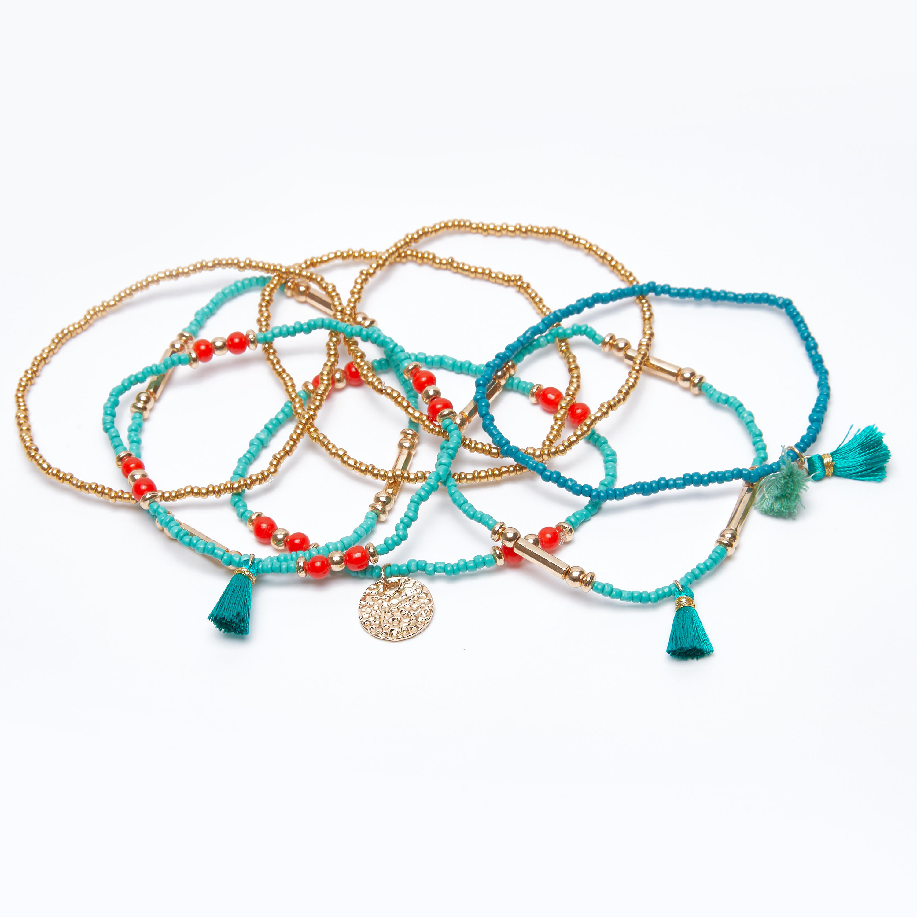 أساور مزينة بالخرز - طقم من 7 قطع-women-watchesandjewellery-jewellery-banglesandbracelets-image-3