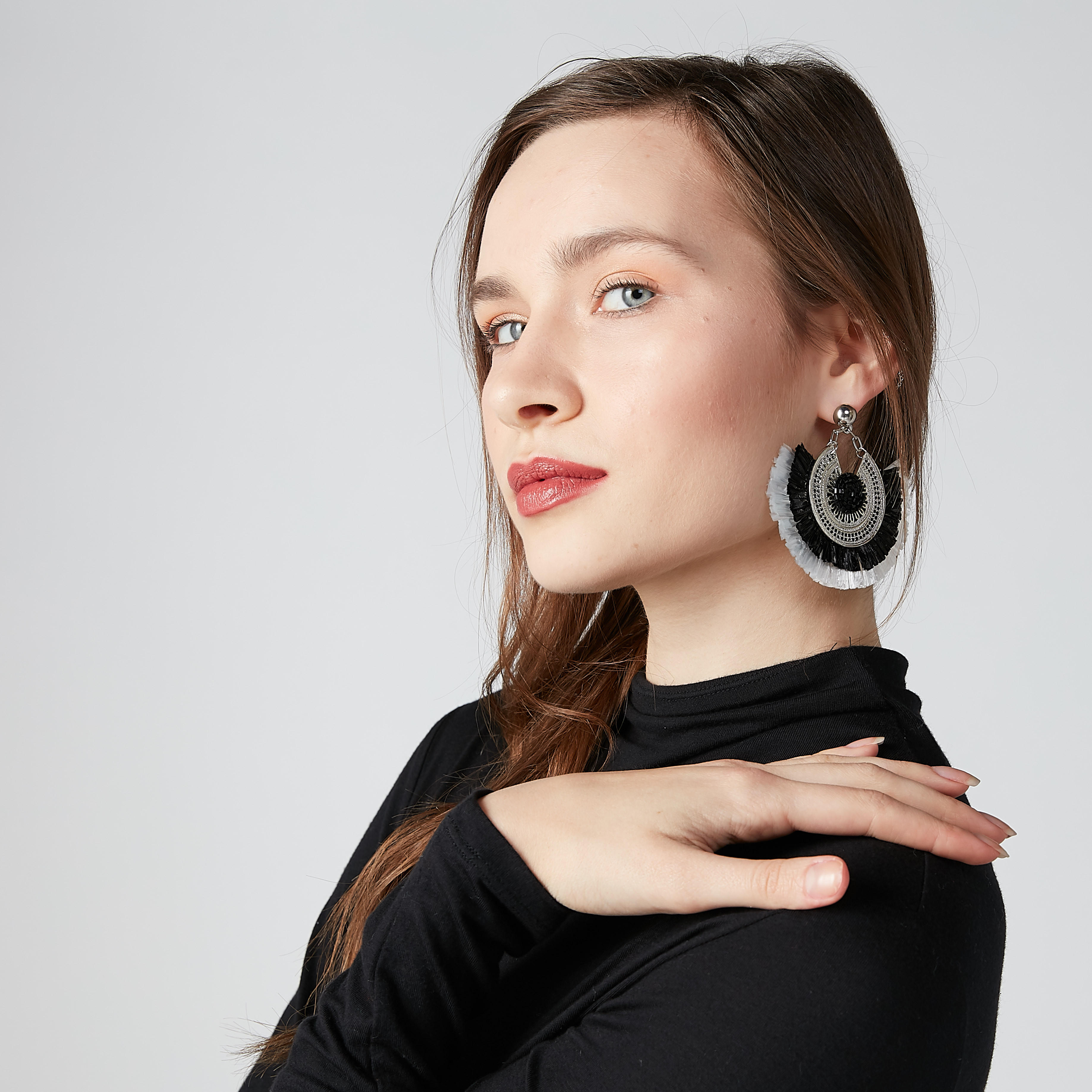 Beaded Metallic Dangling Earrings with Pushback Closure-women-watchesandjewellery-jewellery-earrings-image-2