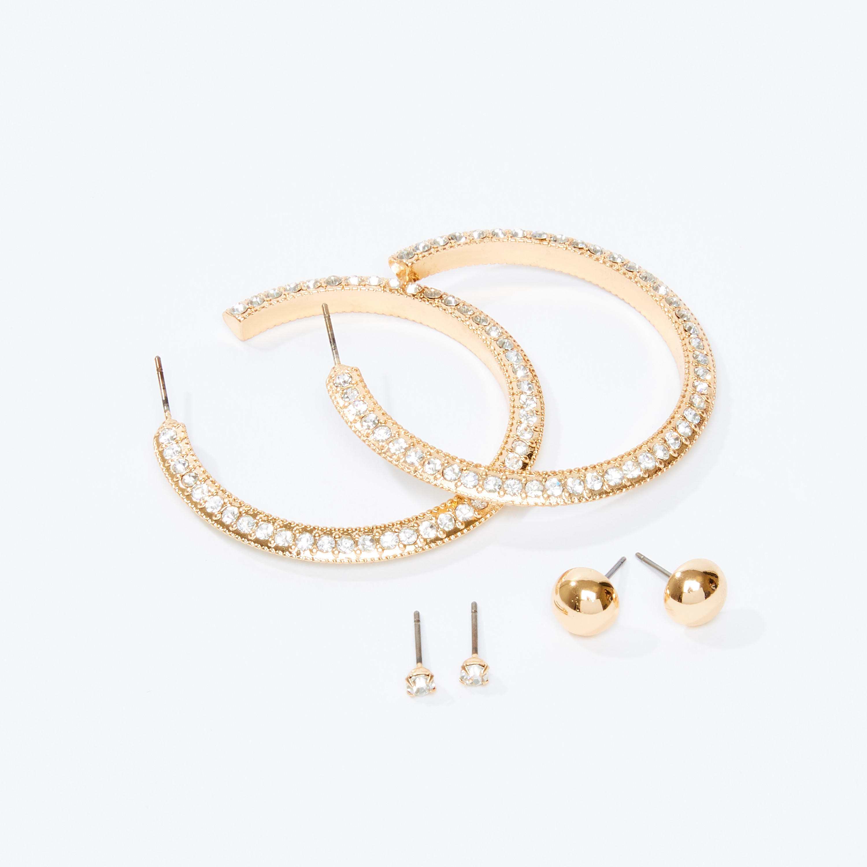 أقراط مزيّنة بمكبس إغلاق - طقم من 3 أزواج-women-watchesandjewellery-jewellery-earrings-image-1