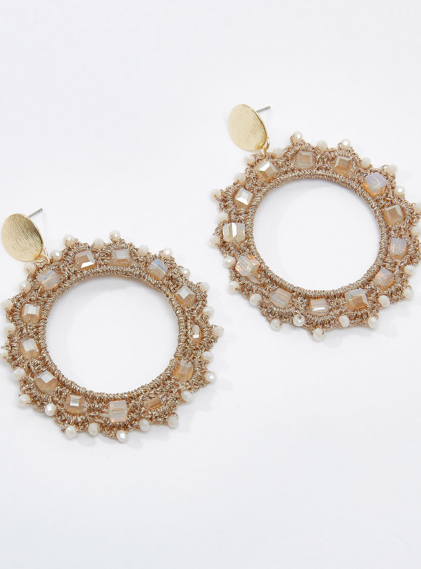 أقراط بدلّاية خرز مستديرة ومكبس إغلاق-women-watchesandjewellery-jewellery-earrings-image-4