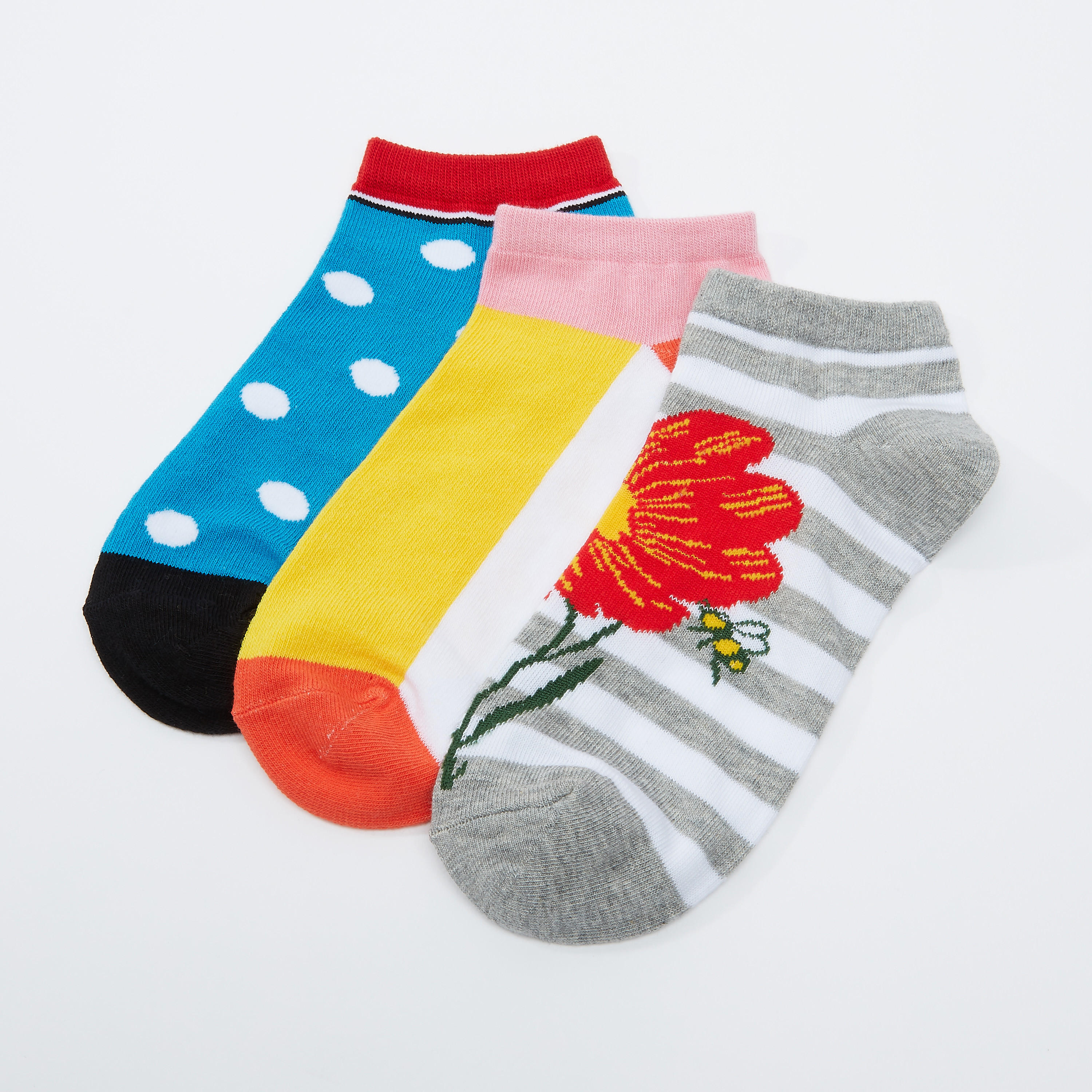 Set of 3 - Printed Ankle Length Socks with Elasticised Cuffs-women-socksandstockings-image-2