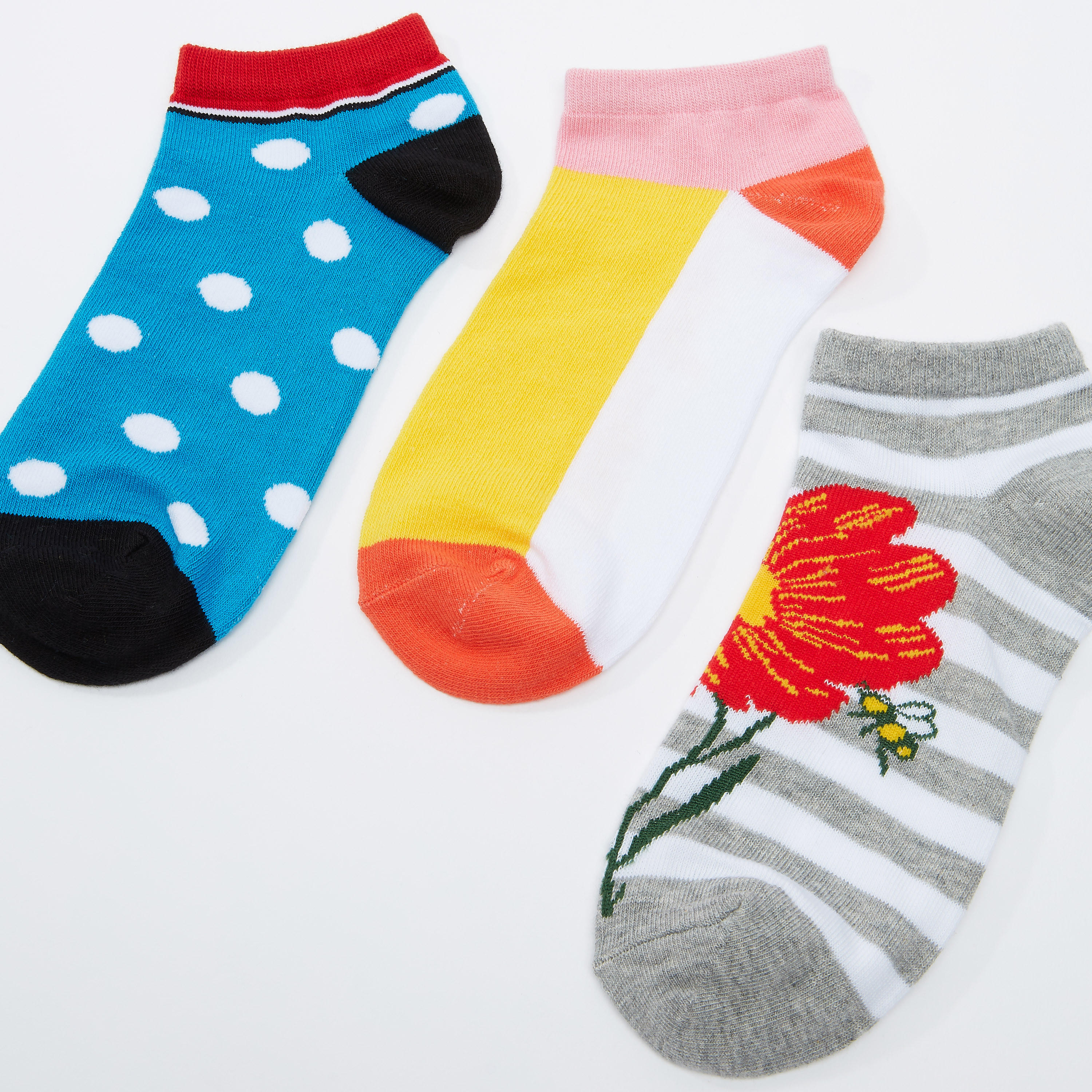 Set of 3 - Printed Ankle Length Socks with Elasticised Cuffs-women-socksandstockings-image-3