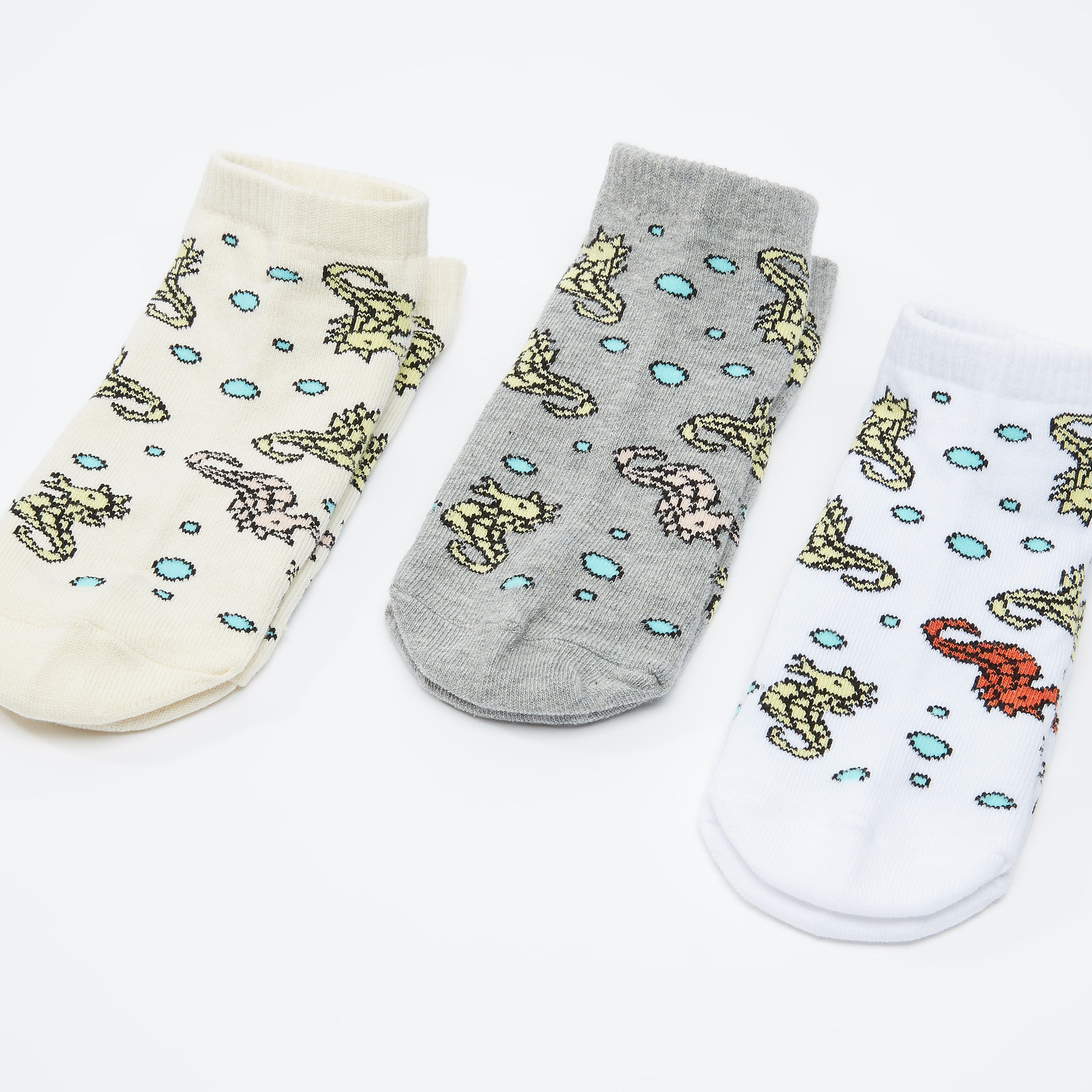 جوارب بطول الكاحل بطبعات - طقم من 3 أزواج-women-socksandstockings-image-1