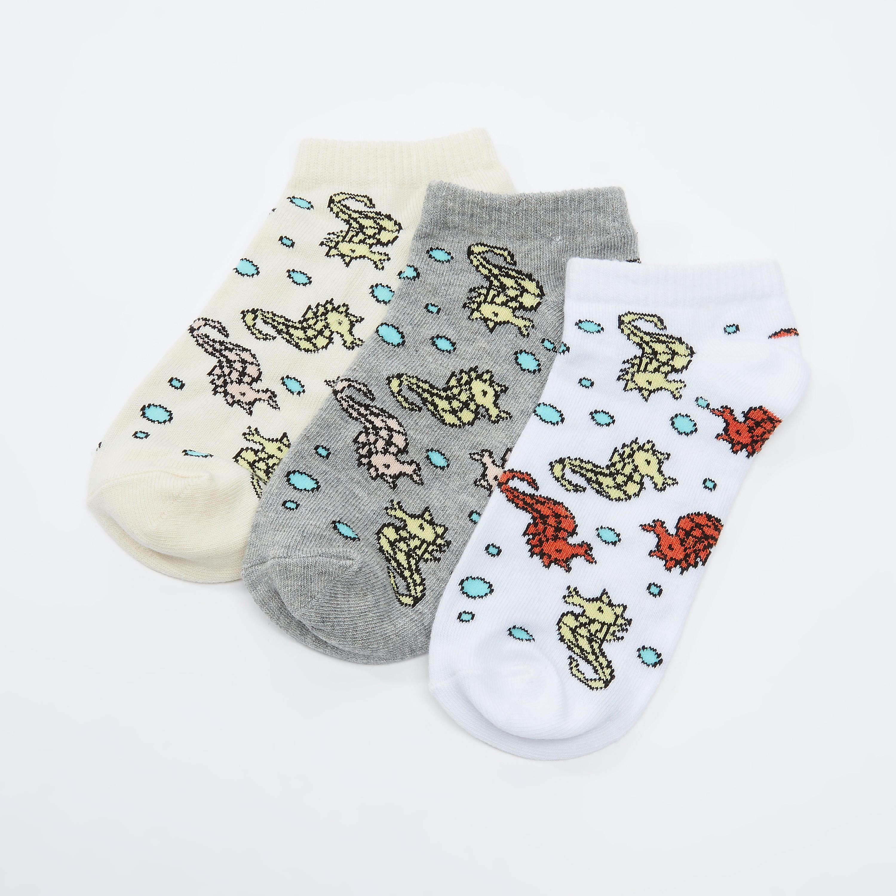 جوارب بطول الكاحل بطبعات - طقم من 3 أزواج-women-socksandstockings-image-2