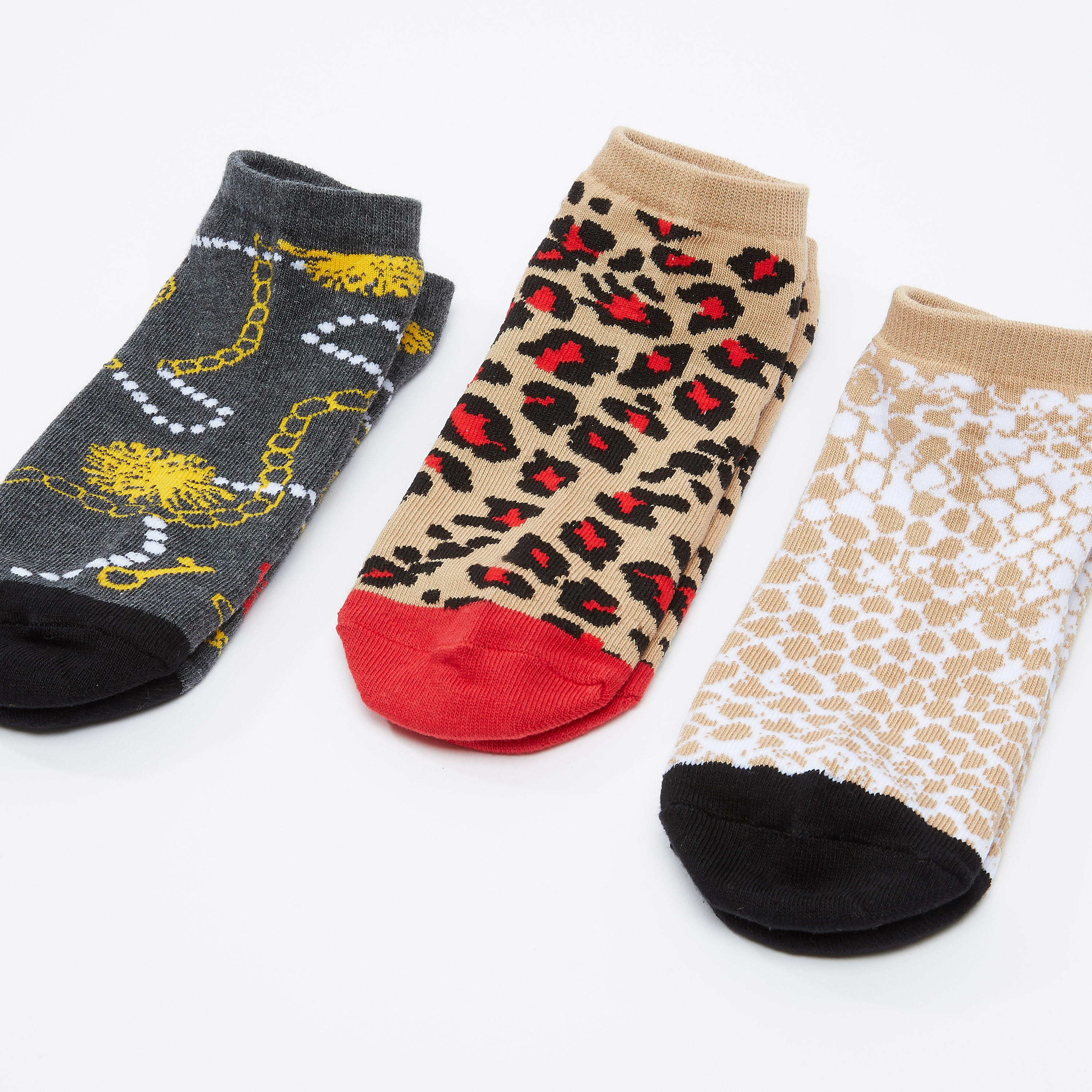 جوارب بطول الكاحل بطبعات - طقم من 3 أزواج-women-socksandstockings-image-1