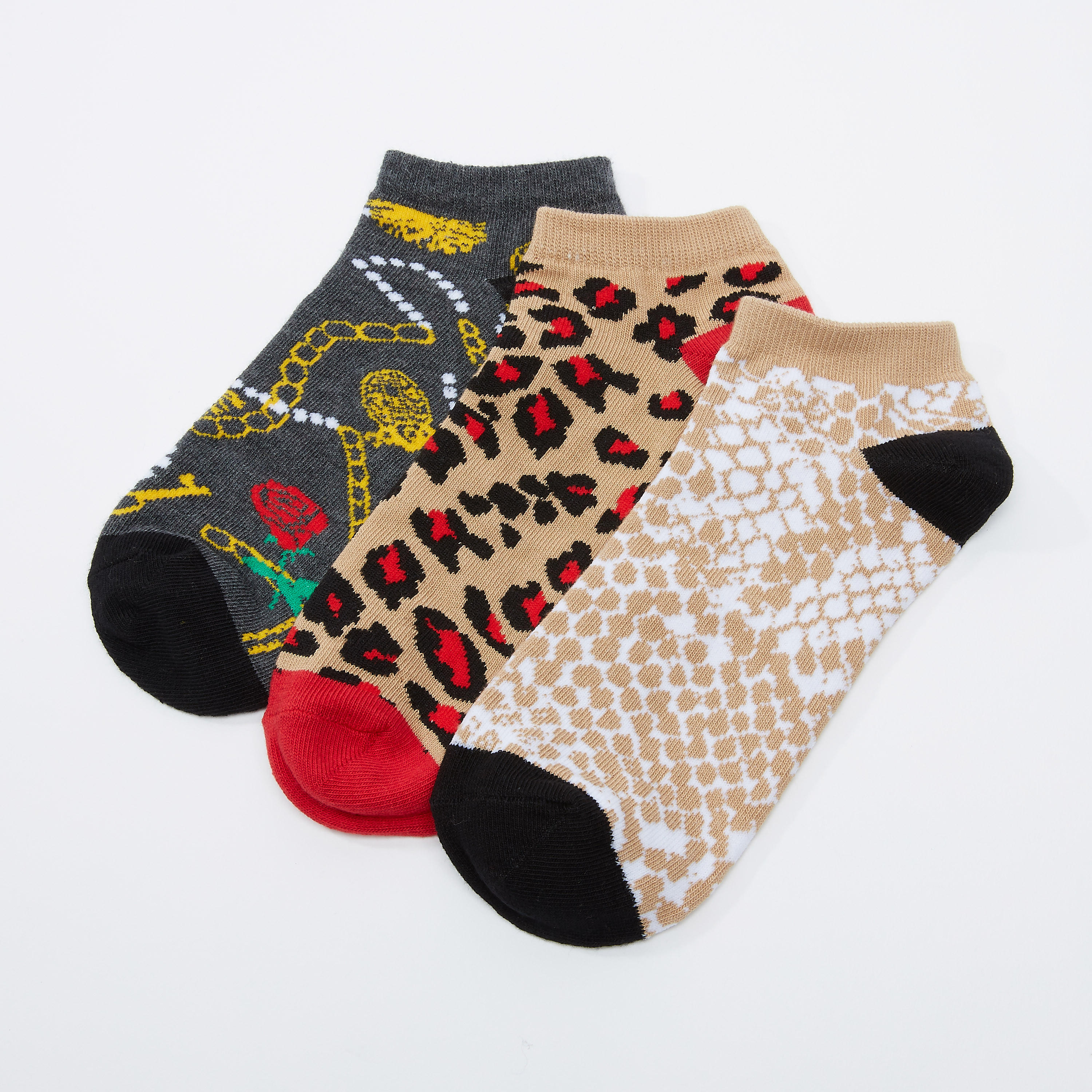 جوارب بطول الكاحل بطبعات - طقم من 3 أزواج-women-socksandstockings-image-2