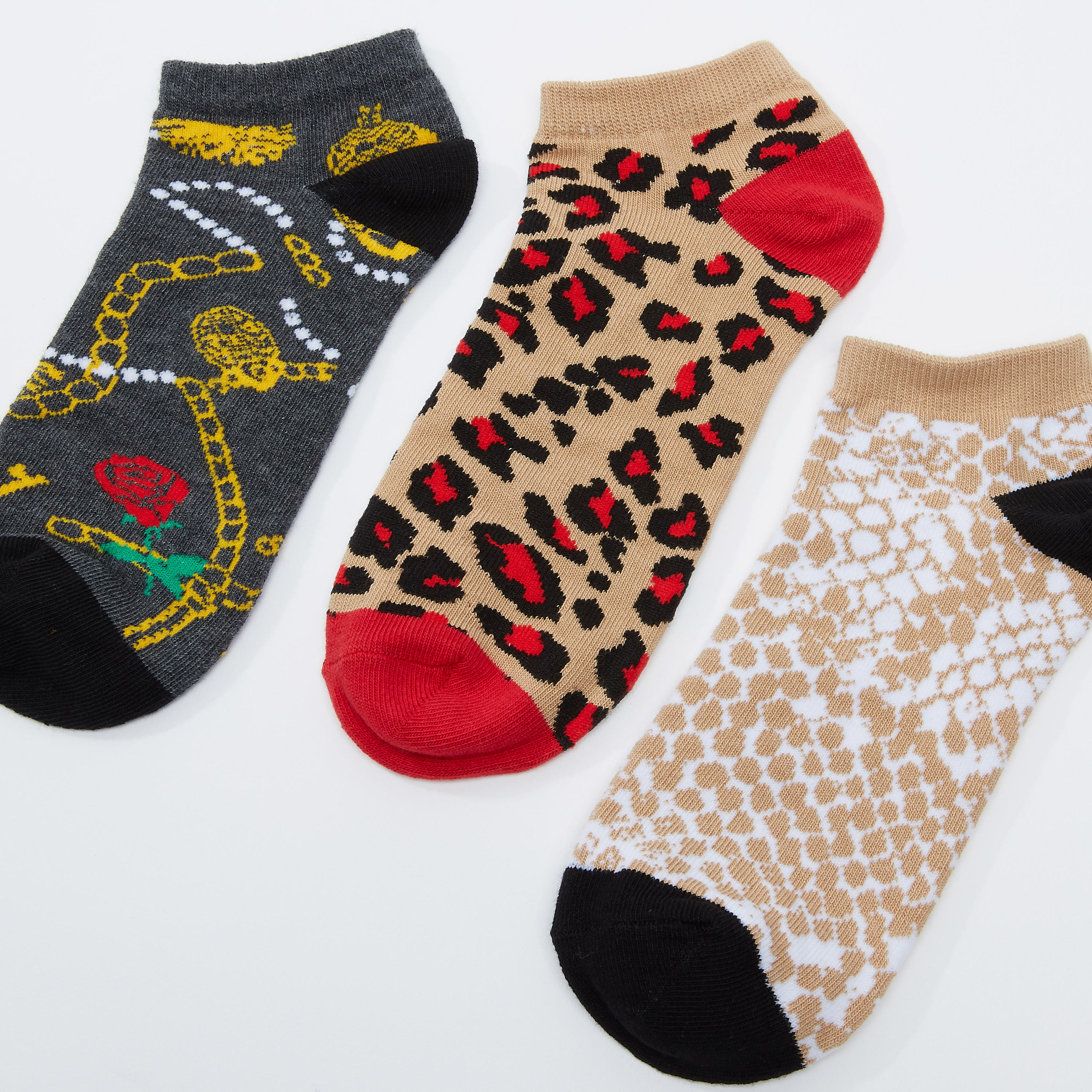 جوارب بطول الكاحل بطبعات - طقم من 3 أزواج-women-socksandstockings-image-3