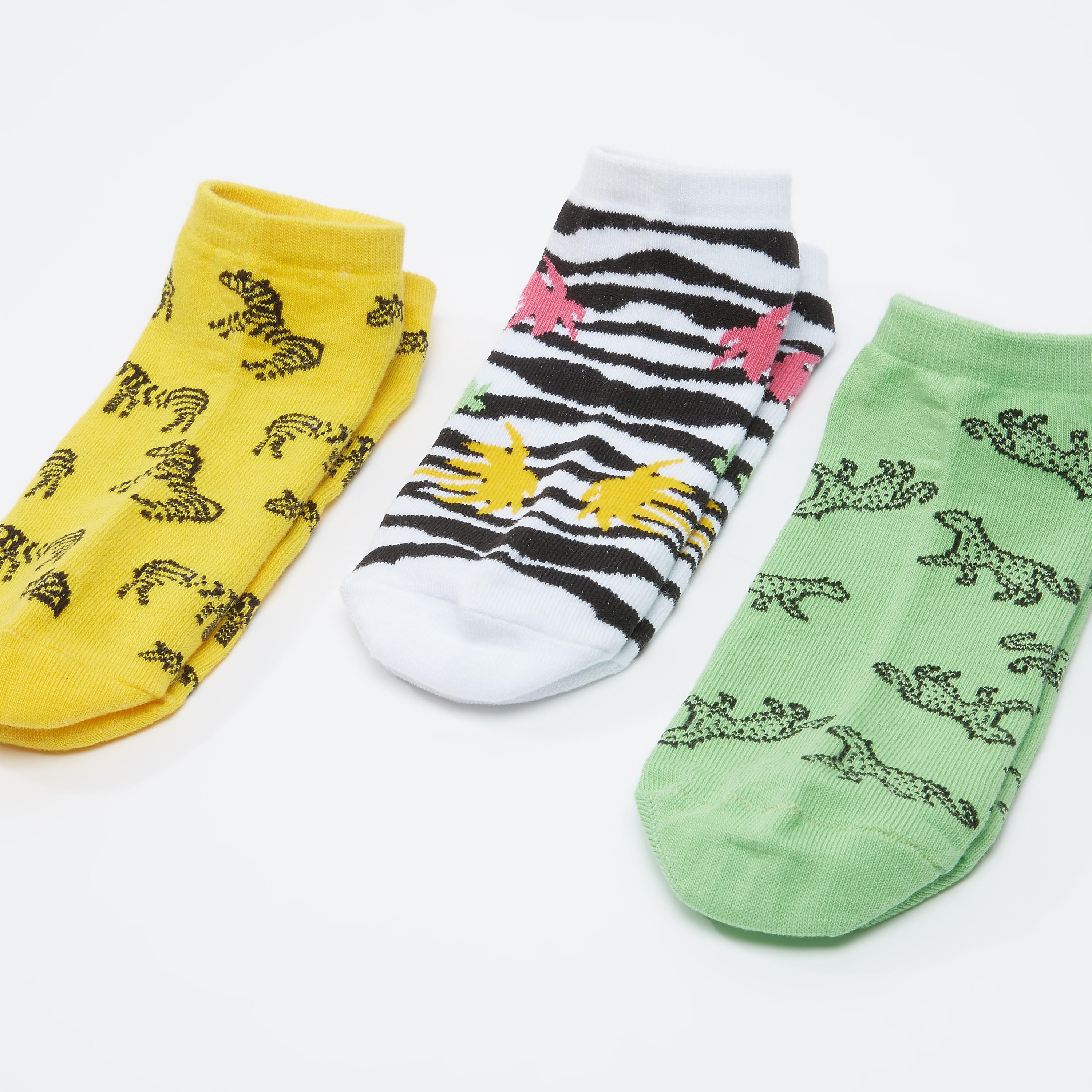 جوارب بطول الكاحل بطبعات حيوانات - طقم من 3 أزواج-women-socksandstockings-image-1