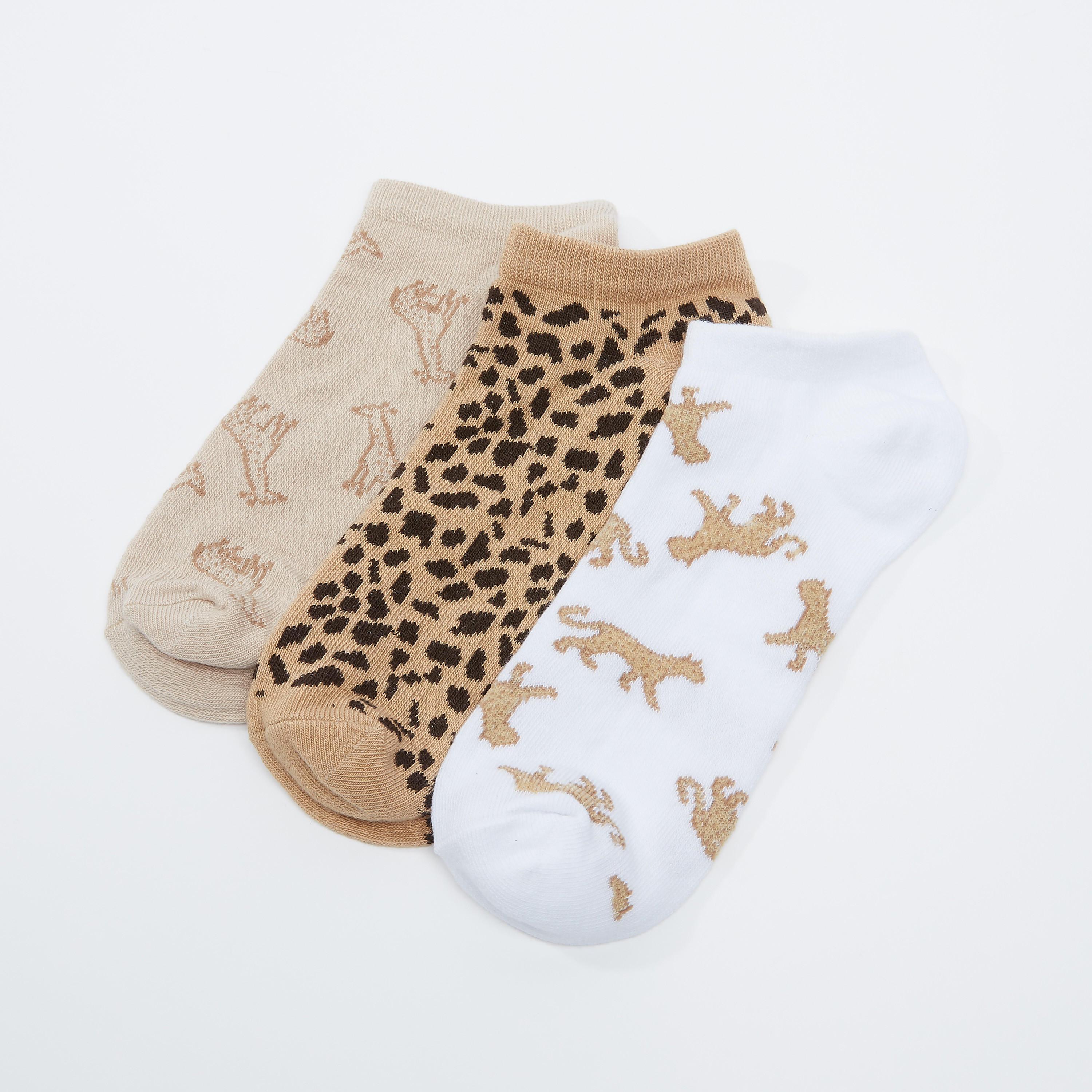 جوارب بطول الكاحل بطبعات - طقم من 3 أزواج-women-socksandstockings-image-2