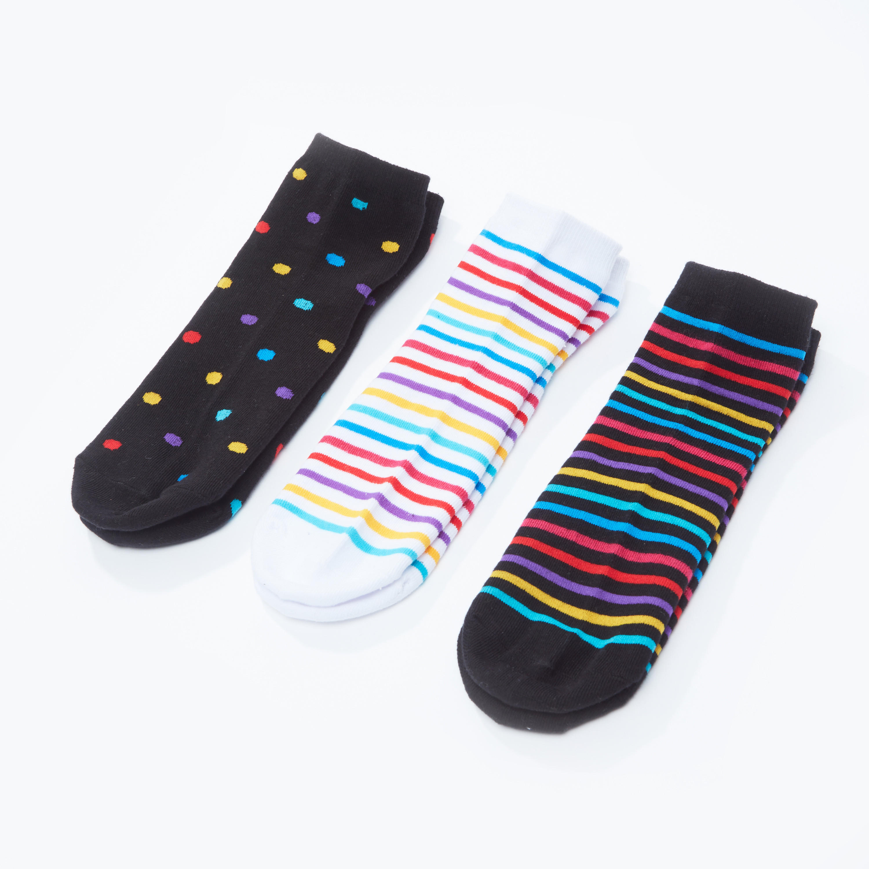جوارب بطول الكاحل بطبعات - طقم من 3 أزواج-women-socksandstockings-image-1