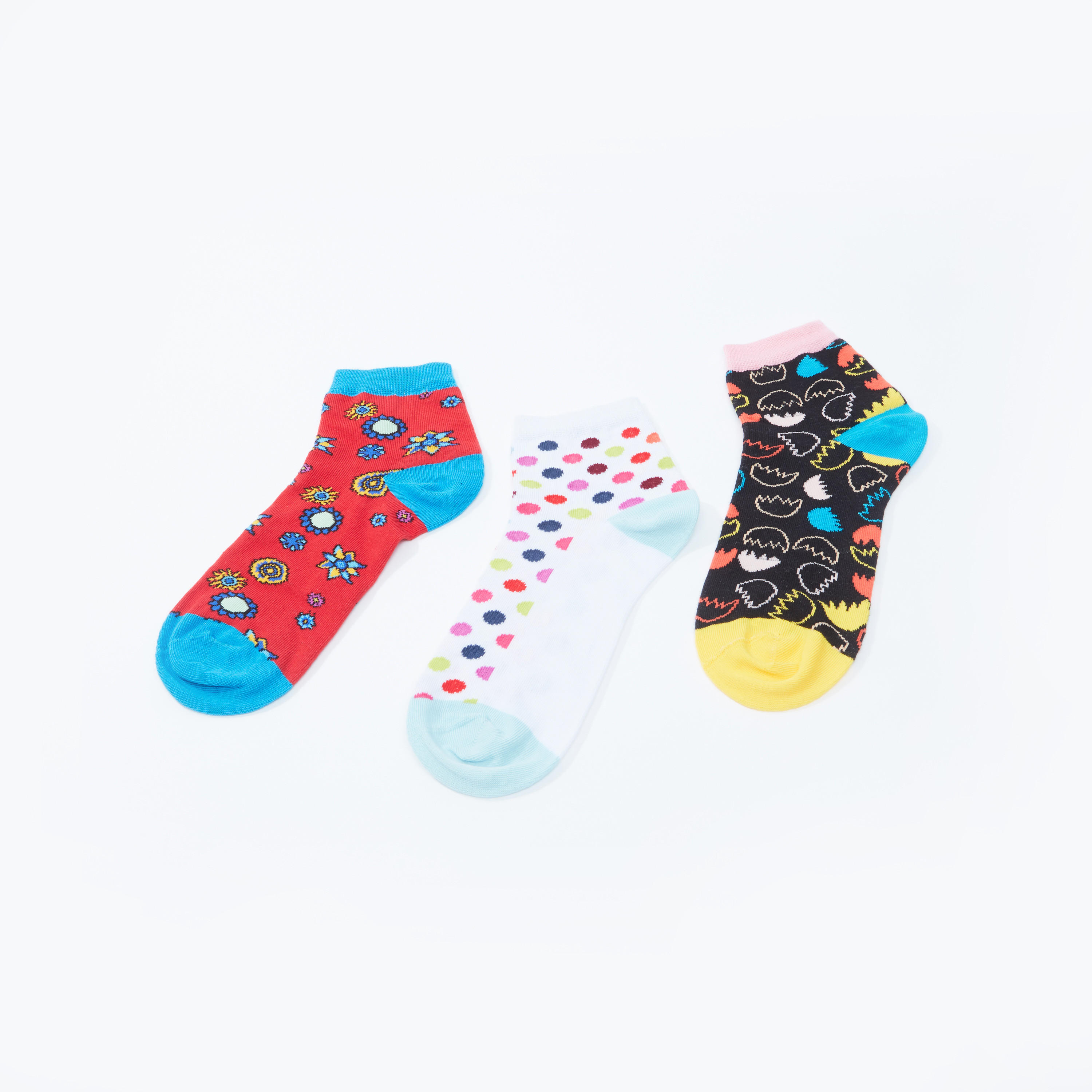 جوارب بطول الكاحل بطبعات - طقم من 3 أزواج-women-socksandstockings-image-1