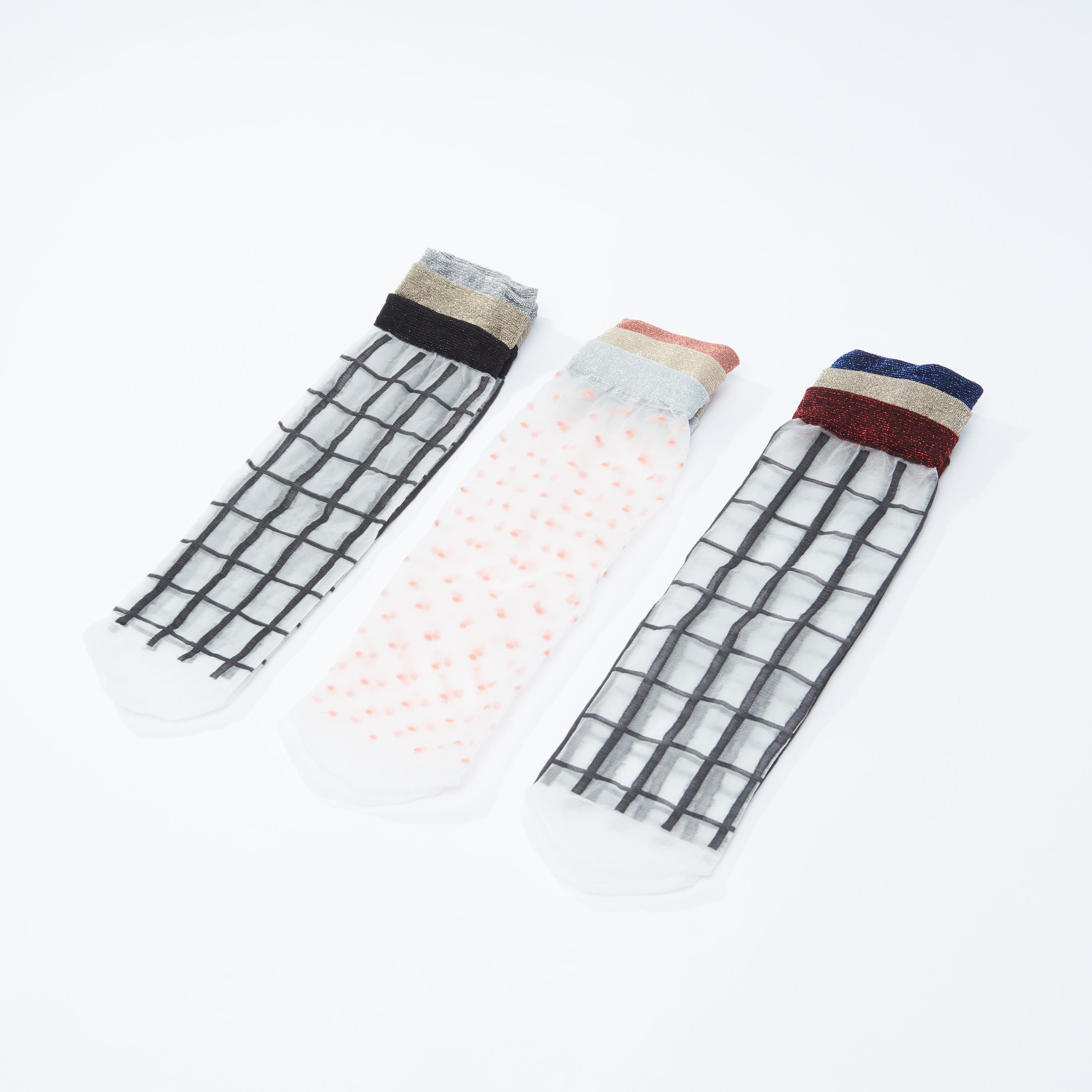 جوارب بطول الكاحل بحوّاف مطّاطية وطبعات - طقم من 3 أزواج-women-socksandstockings-image-1