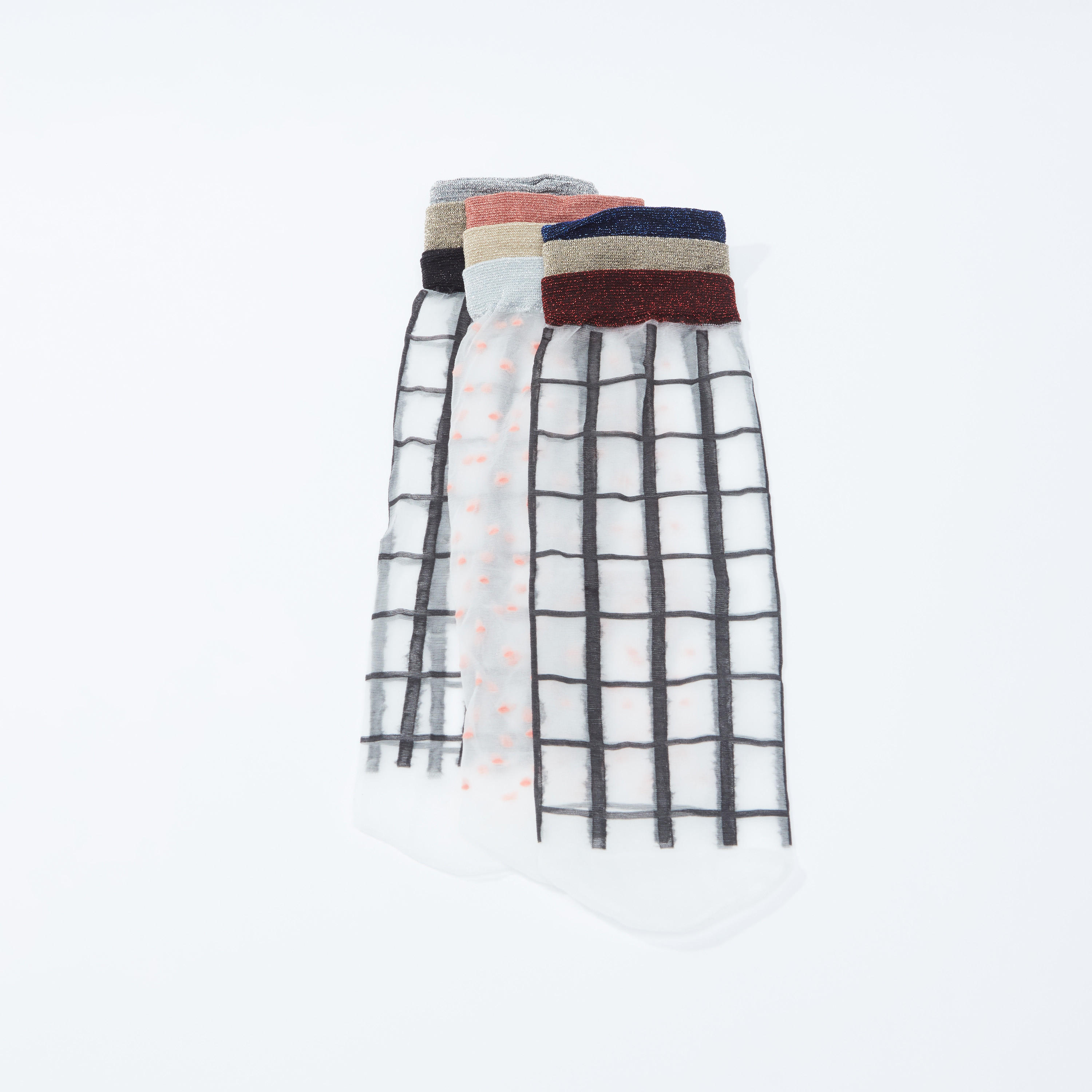جوارب بطول الكاحل بحوّاف مطّاطية وطبعات - طقم من 3 أزواج-women-socksandstockings-image-2