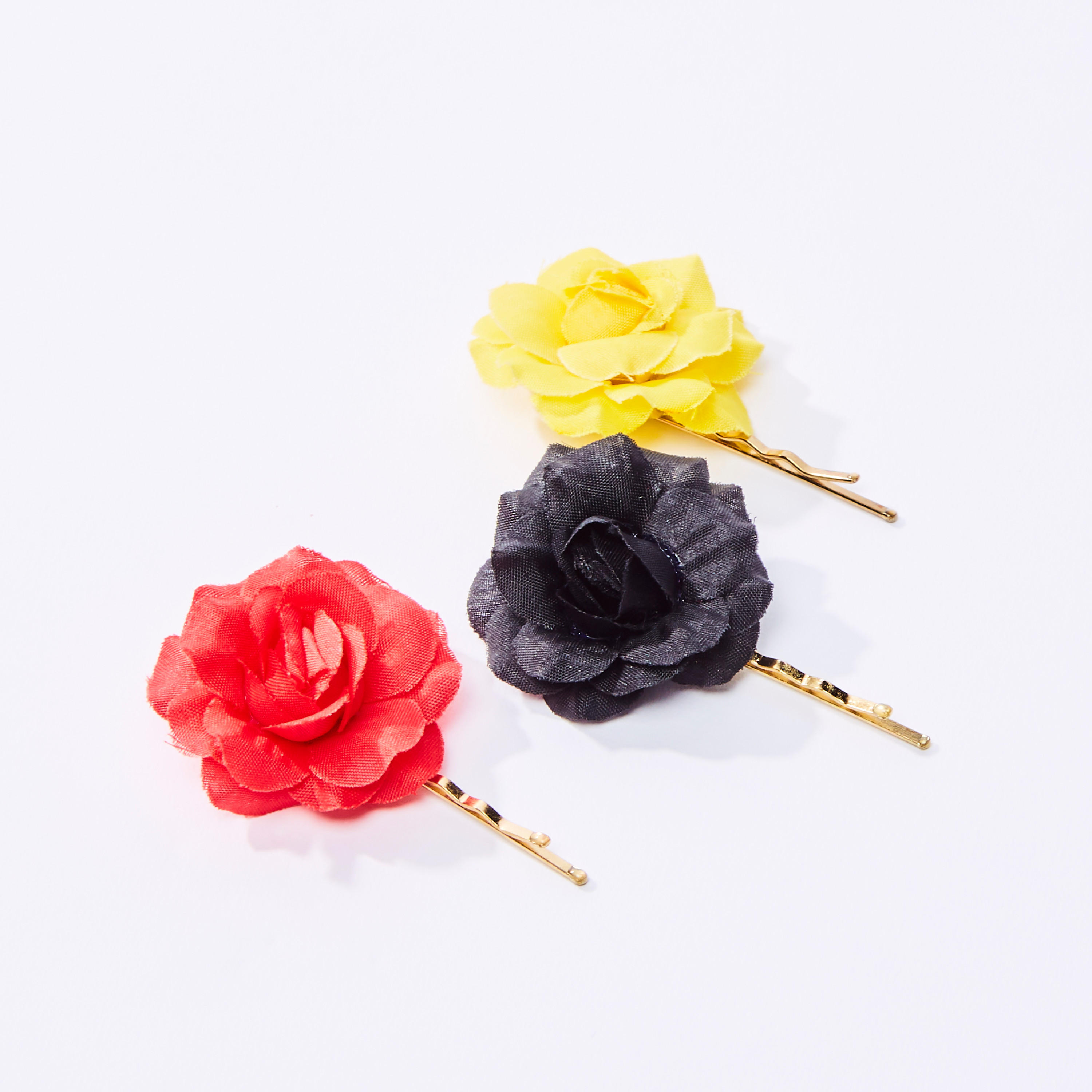 دبوس شعر بطلاء ميتاليك وحلية زهرية - طقم من 3 ىقطع-women-hairaccessories-image-1