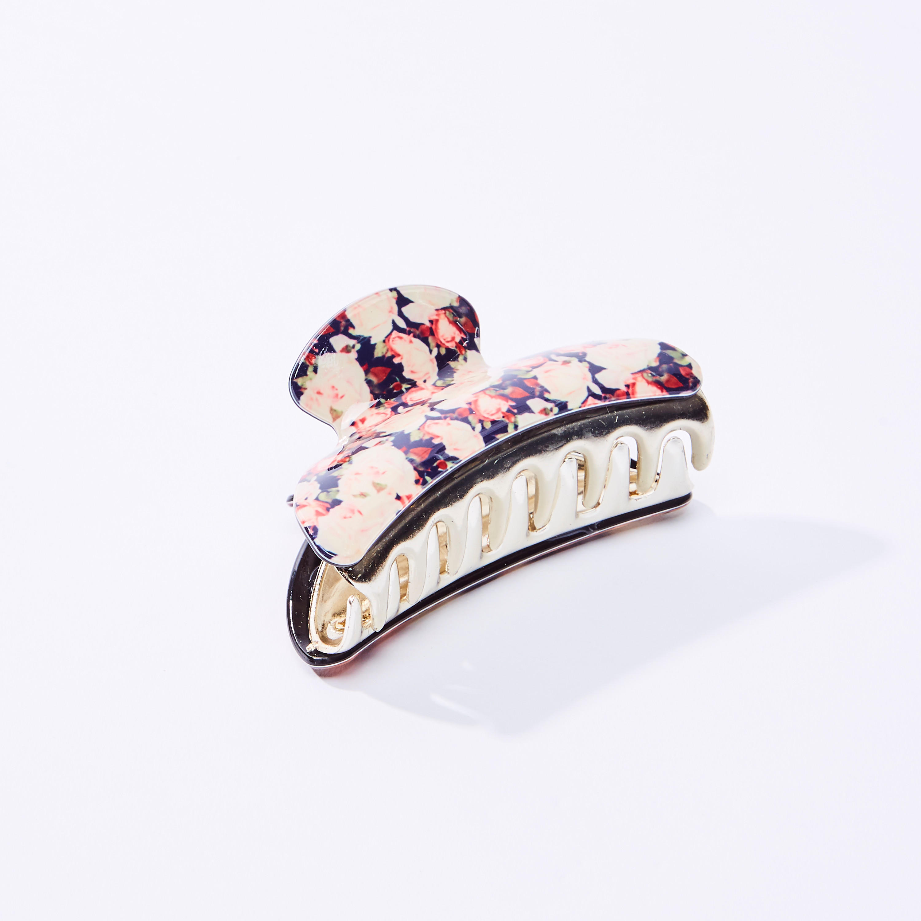 دبوس شعر بطلاء ميتاليك وطبعات زهرية-women-hairaccessories-image-1