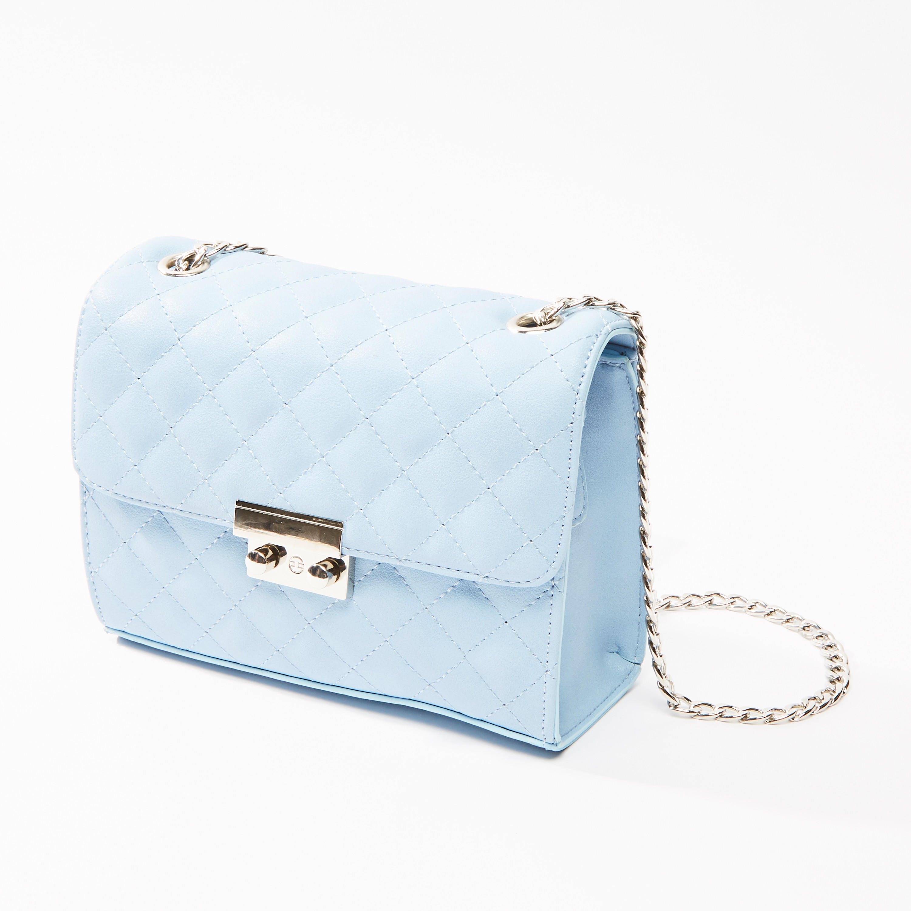 Quilted Satchel Bag with Metallic Chain-women-bagsandwallets-handbags-image-1