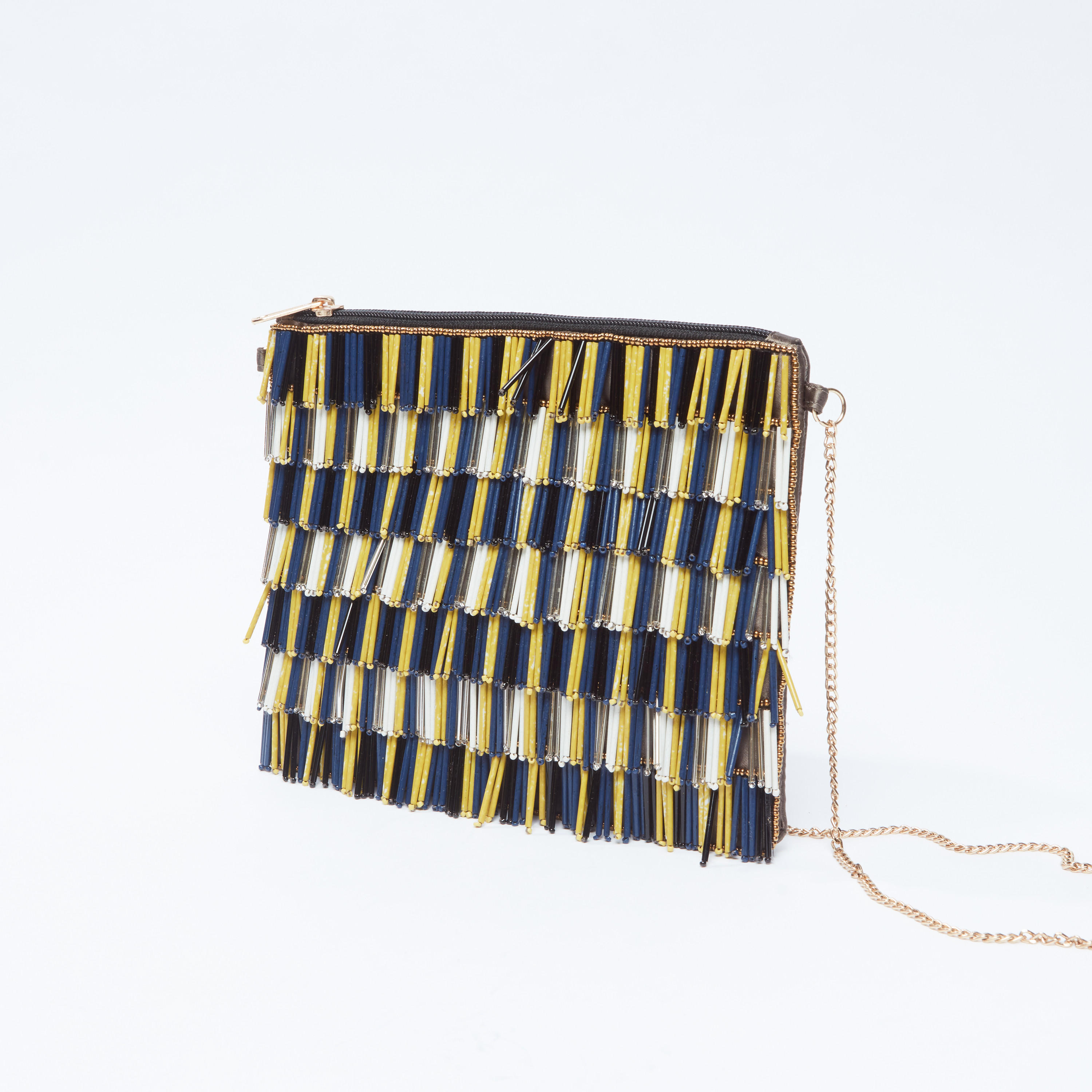 Textured Crossbody Bag with Fringe Detail and Metallic Chain-women-bagsandwallets-handbags-image-1