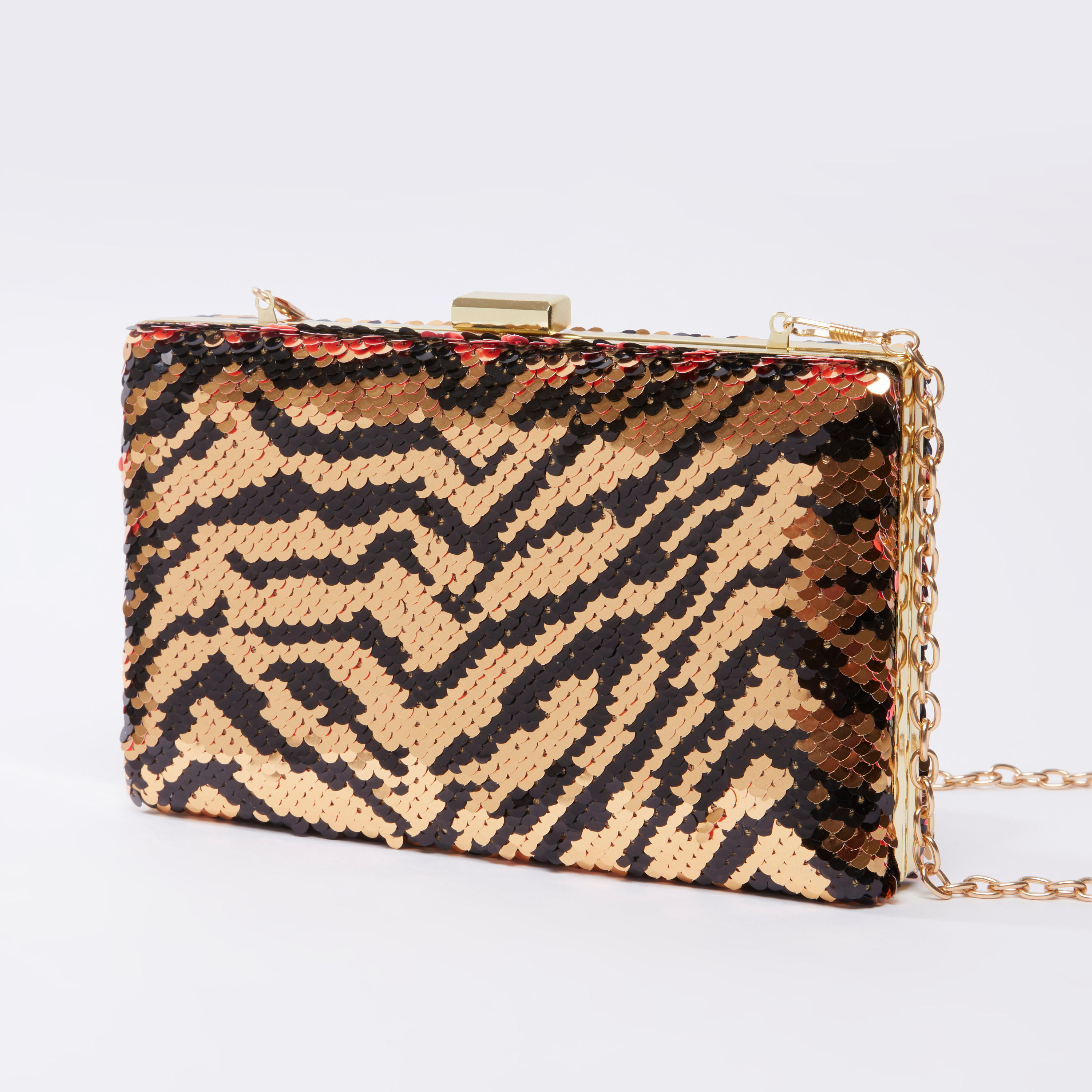 Textured Clutch with Sequins and Metallic Chain-women-bagsandwallets-handbags-image-3