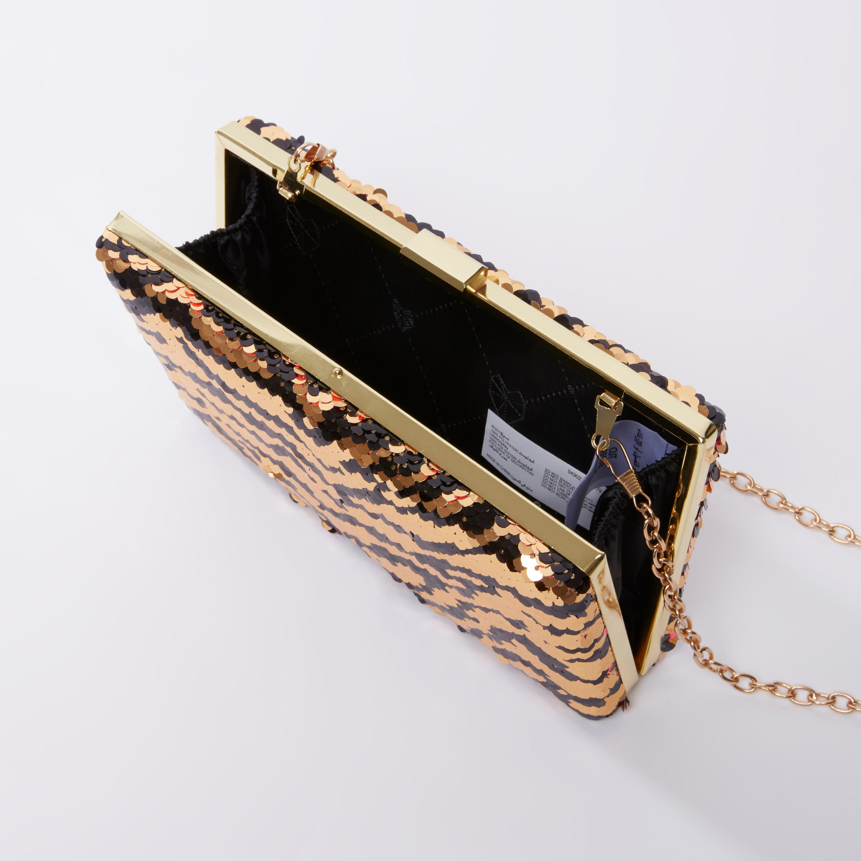 Textured Clutch with Sequins and Metallic Chain-women-bagsandwallets-handbags-image-4